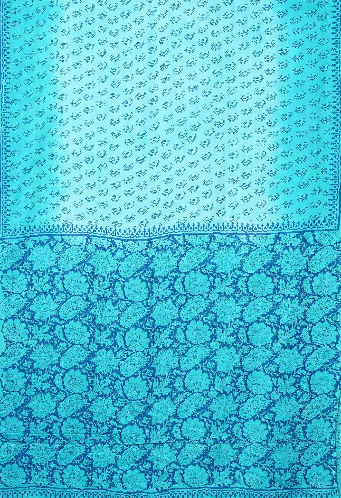 Blue Pure  Block Printed Soft Cotton Saree-UNM78476