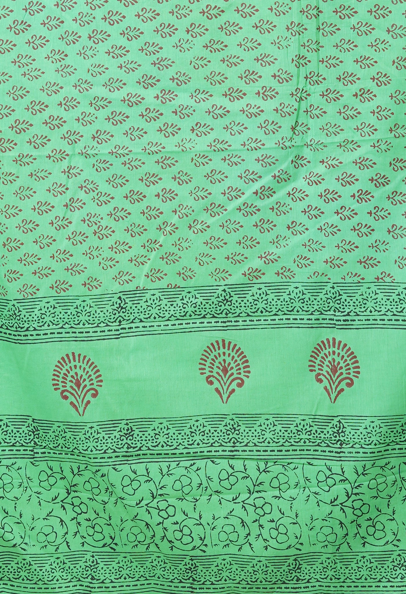 Green Pure  Block Printed Soft Cotton Saree-UNM78478