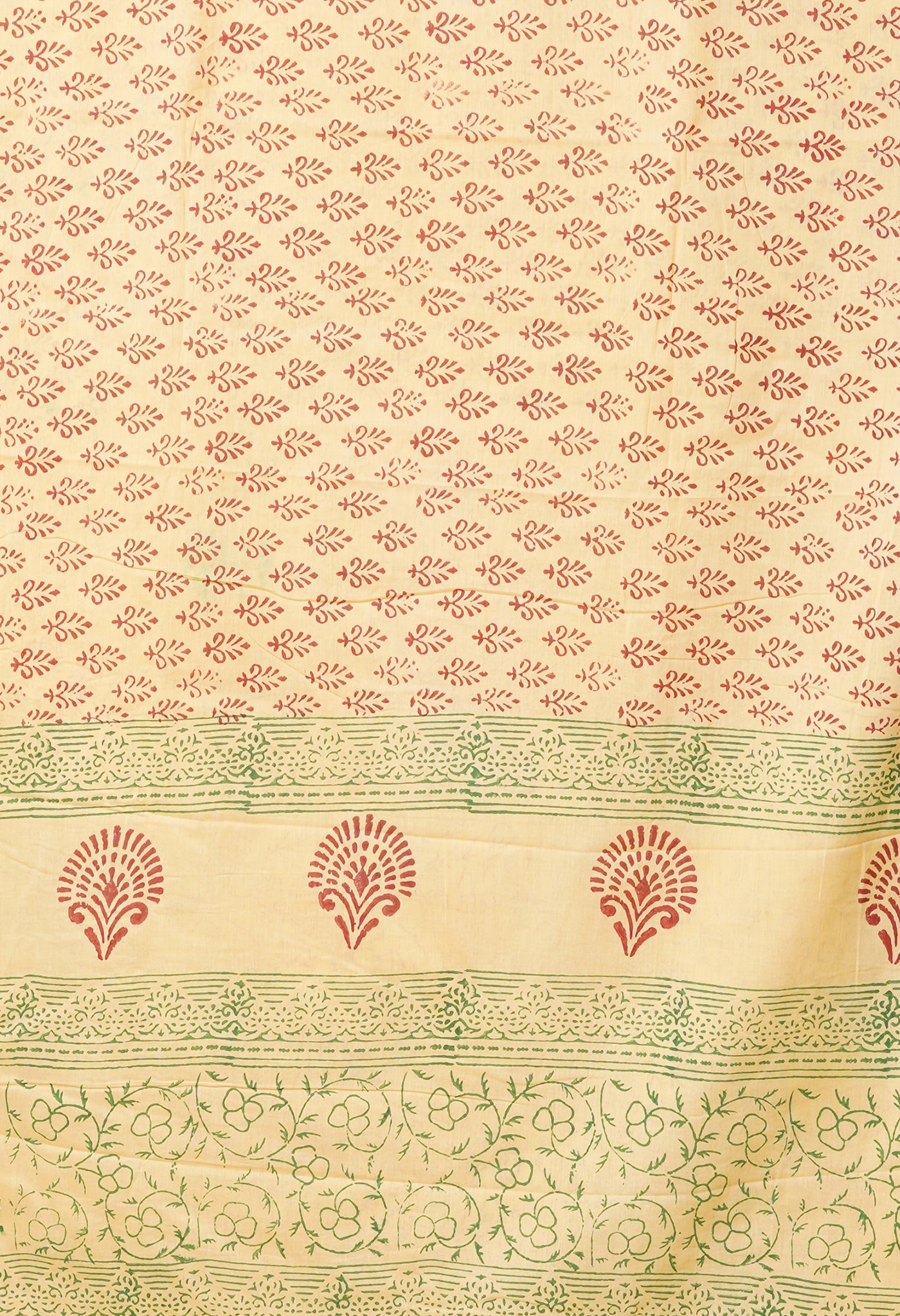 Cream Pure  Block Printed Soft Cotton Saree-UNM78483