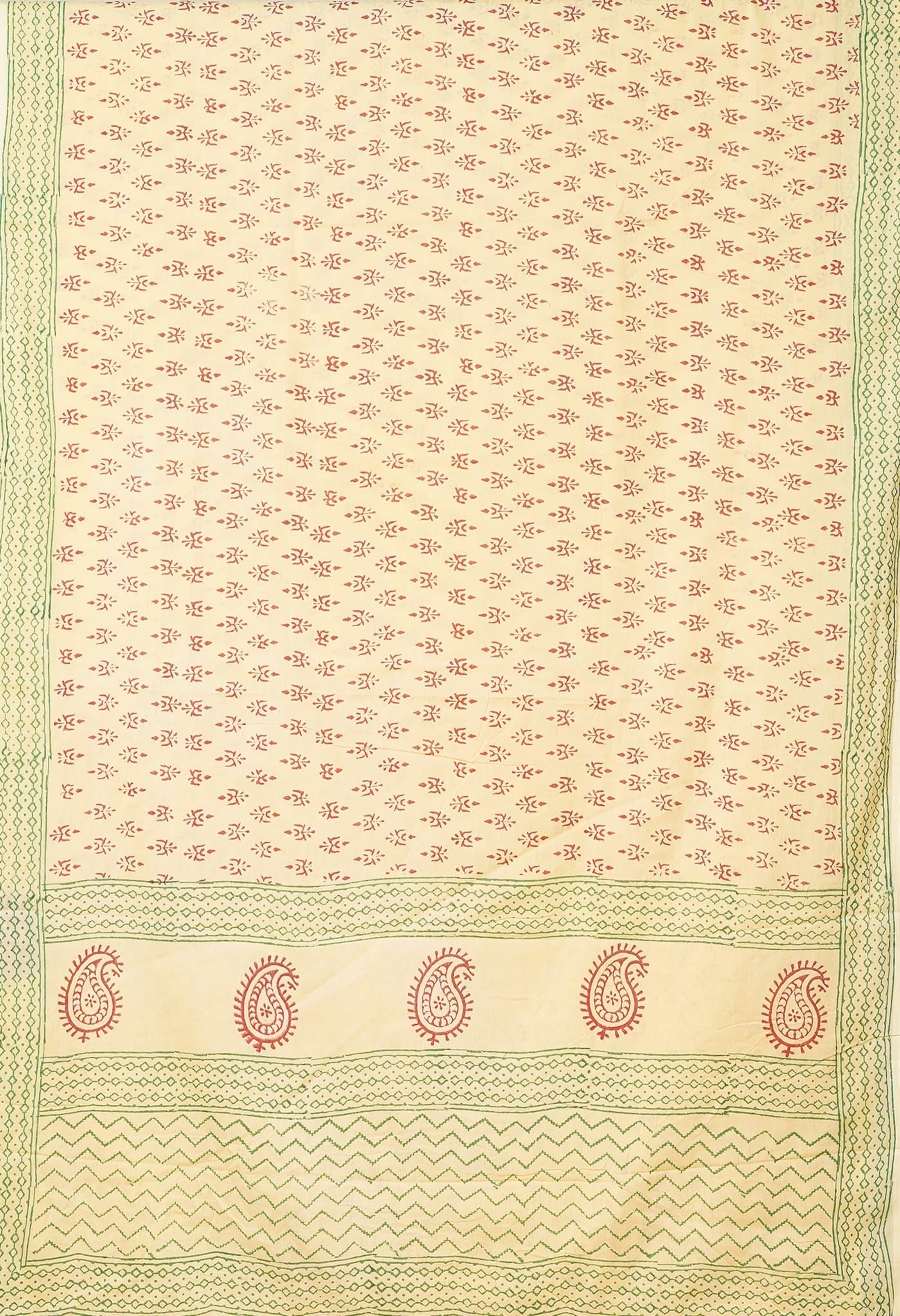 Cream Pure  Block Printed Soft Cotton Saree-UNM78485