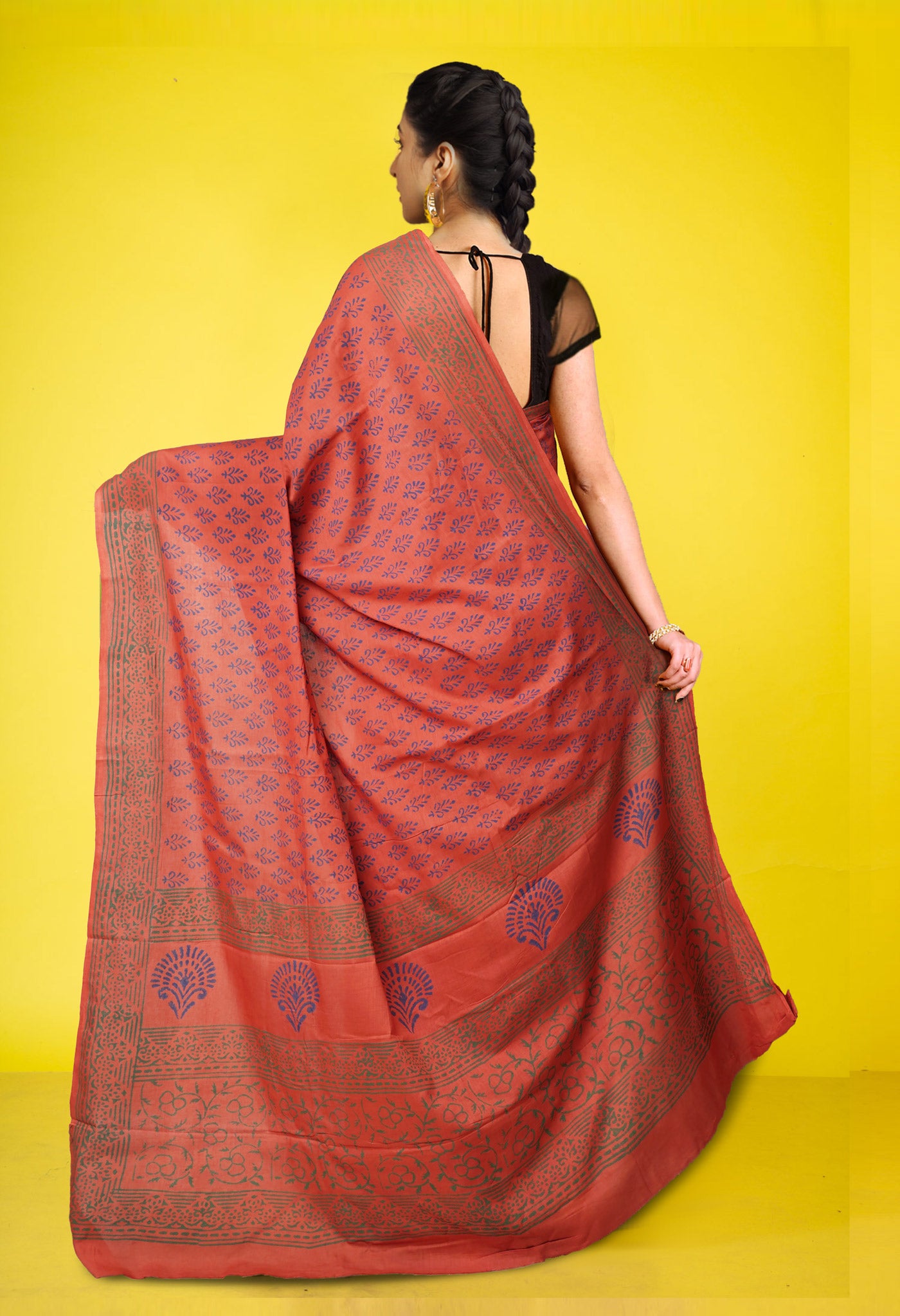 Brown Pure  Block Printed Soft Cotton Saree-UNM78486