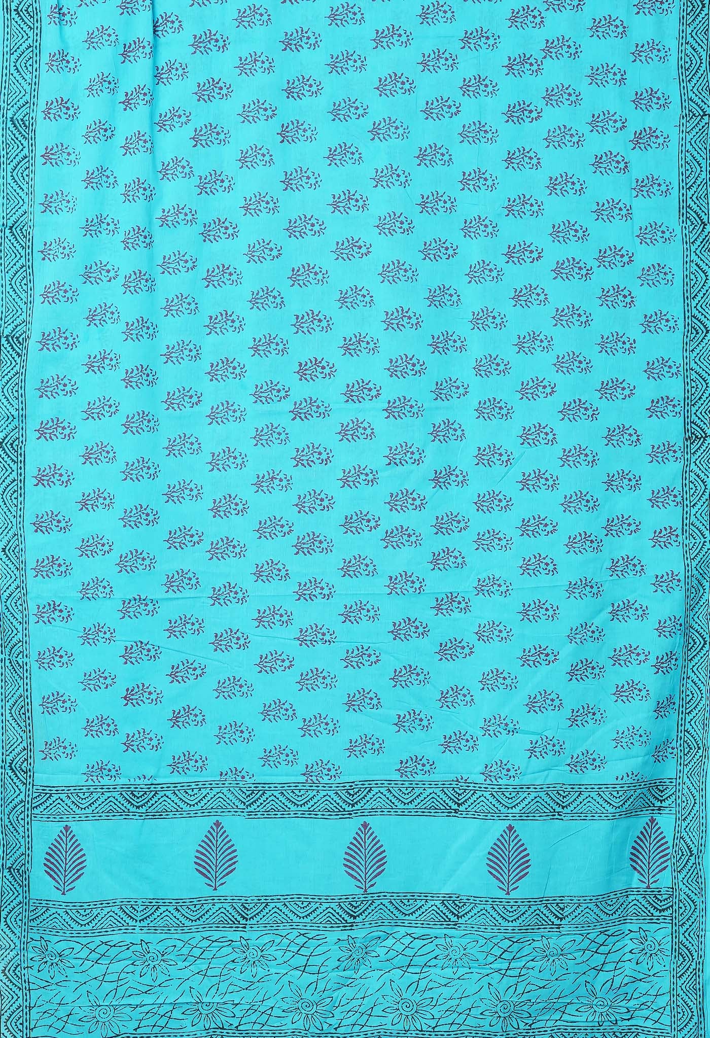 Blue Pure  Block Printed Soft Cotton Saree-UNM78494