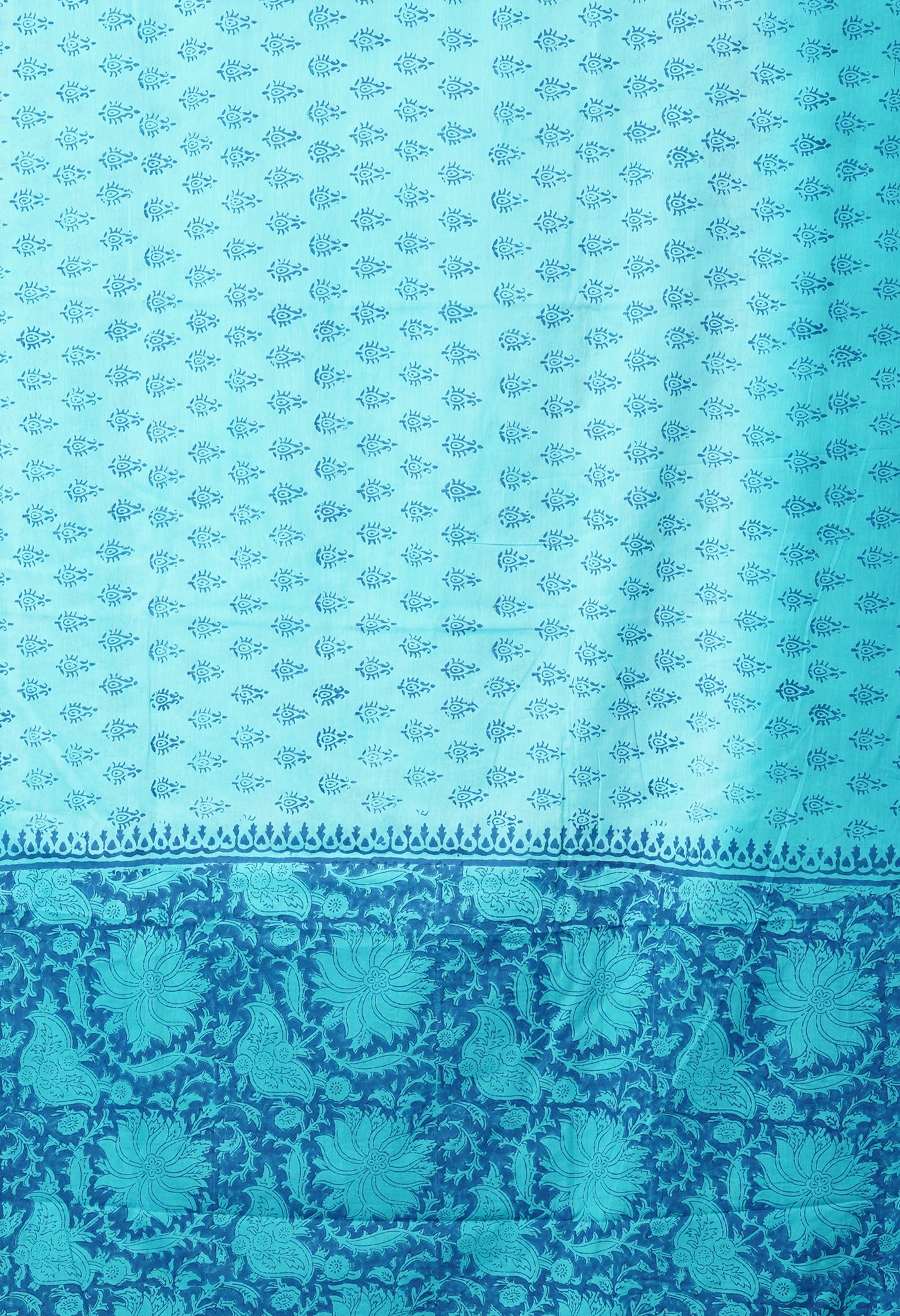 Blue Pure  Block Printed Soft Cotton Saree-UNM78499