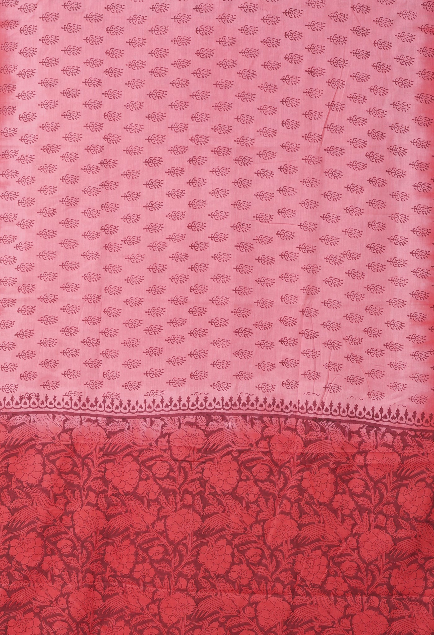 Pink-Red Pure  Block Printed Soft Cotton Saree-UNM78500