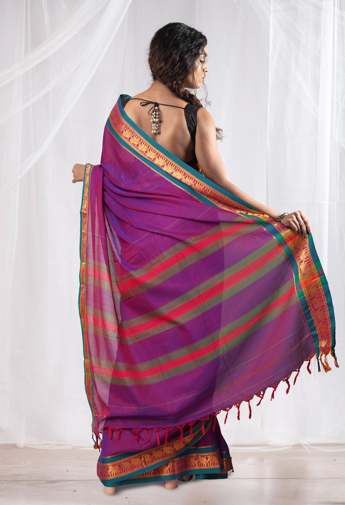 Purple Pure Handloom Narayani Cotton Saree