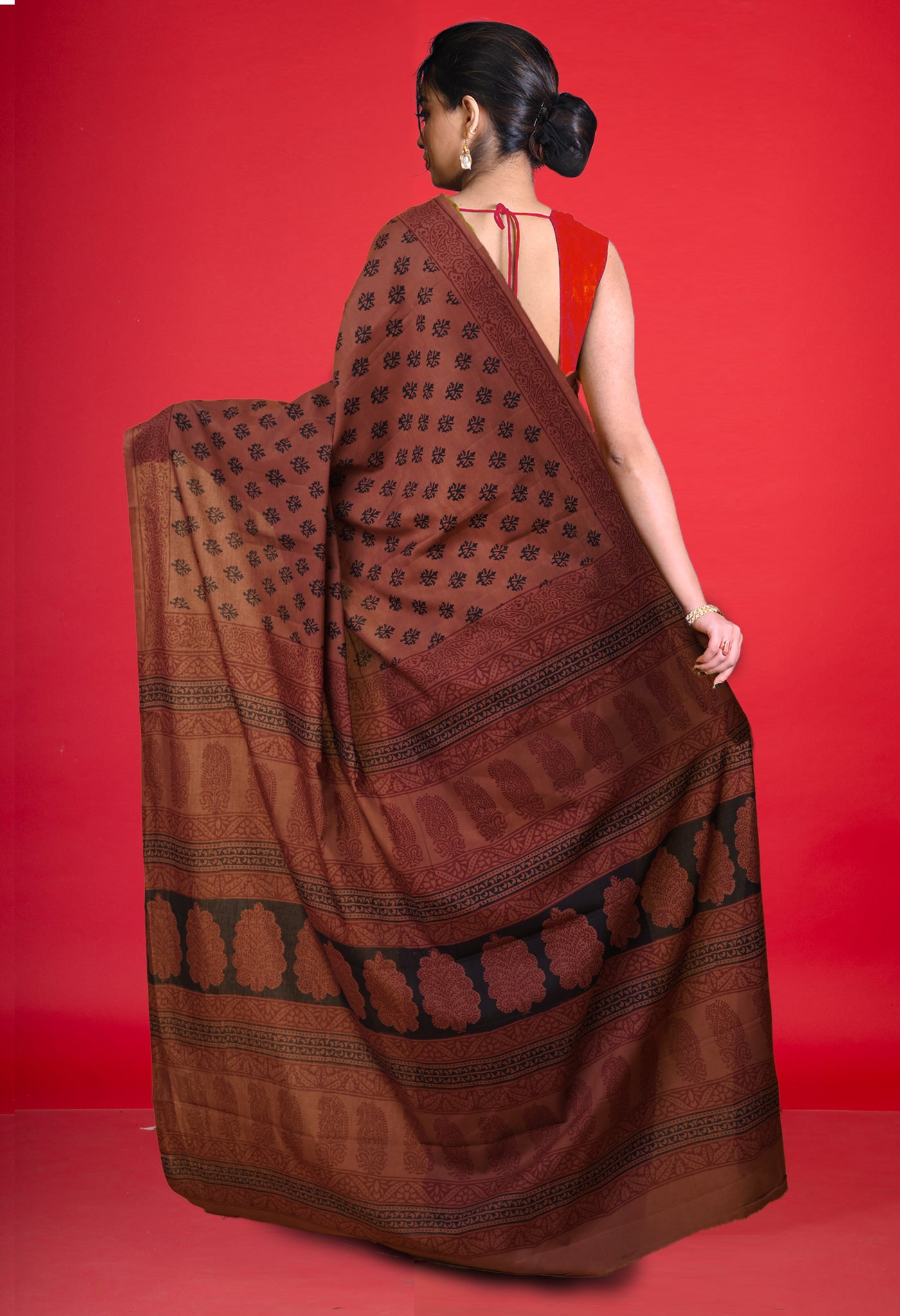 Brown Pure  Bagh Printed Soft Cotton Saree-UNM78583