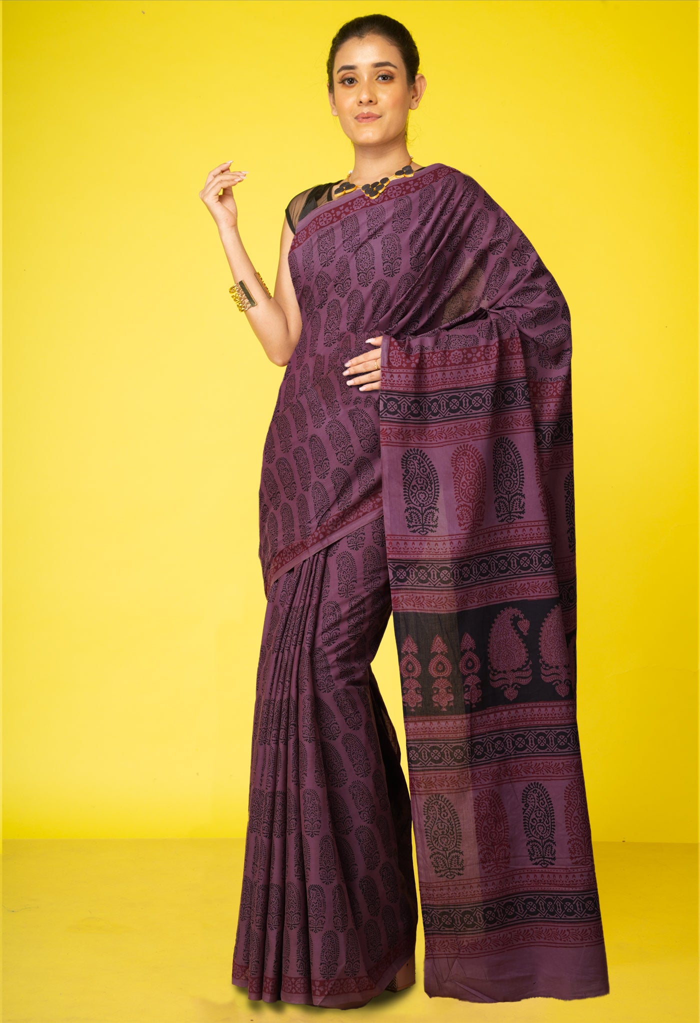 Violet Pure  Bagh Printed Soft Cotton Saree-UNM78585