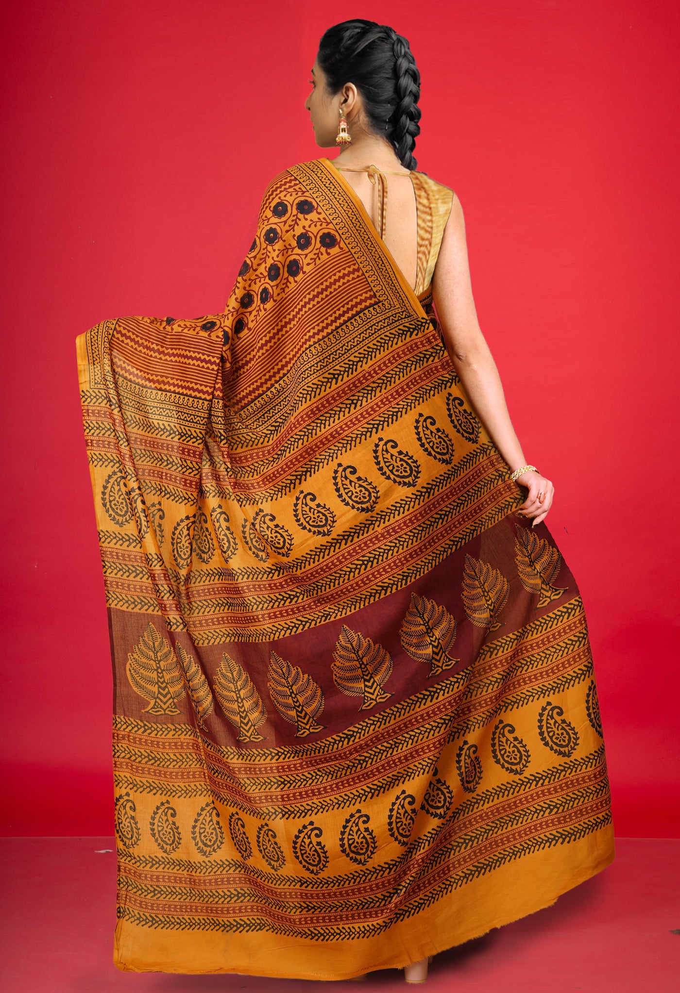 Yellow Pure  Bagh Printed Soft Cotton Saree