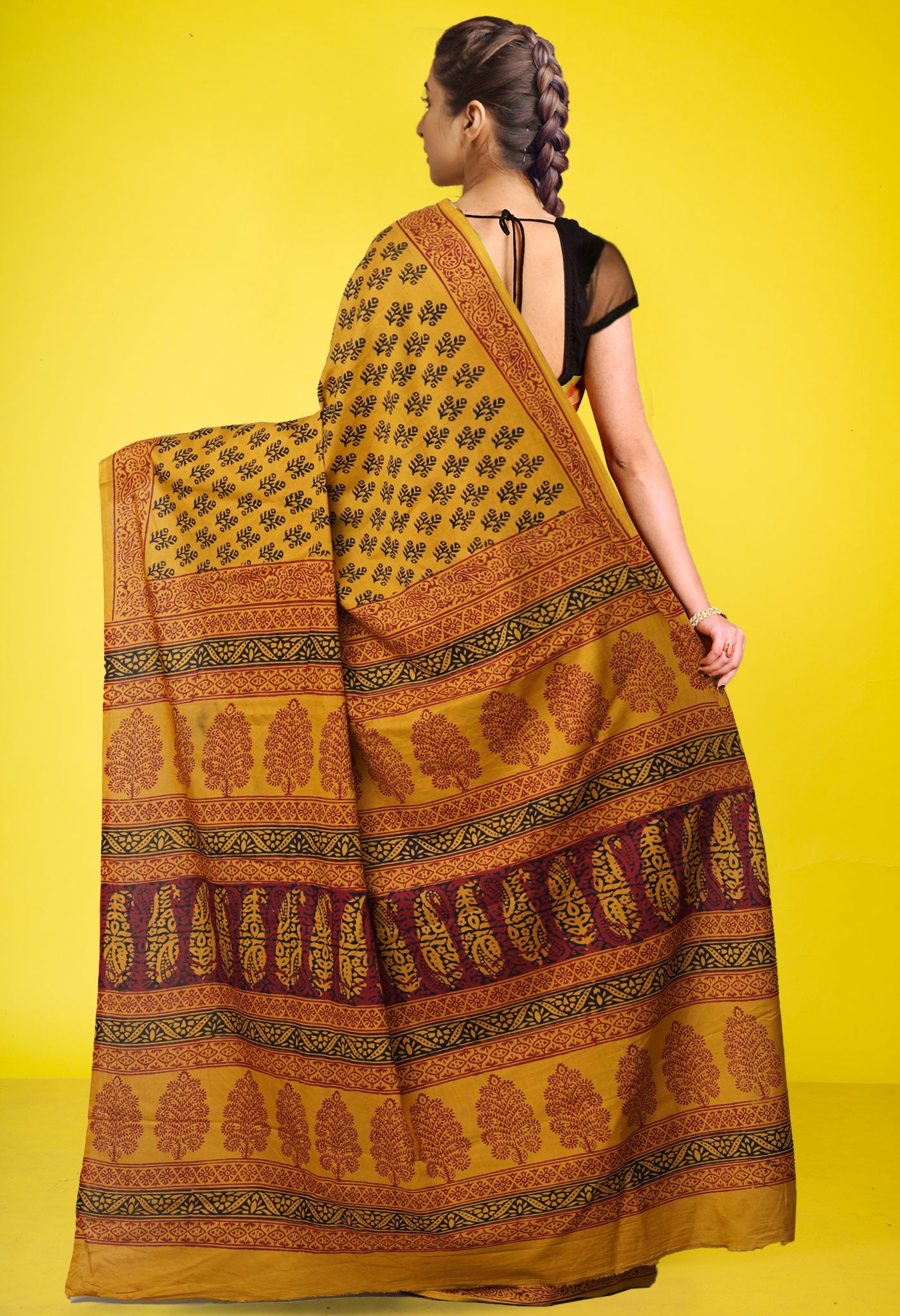 Yellow Pure  Bagh Printed Soft Cotton Saree-UNM78599