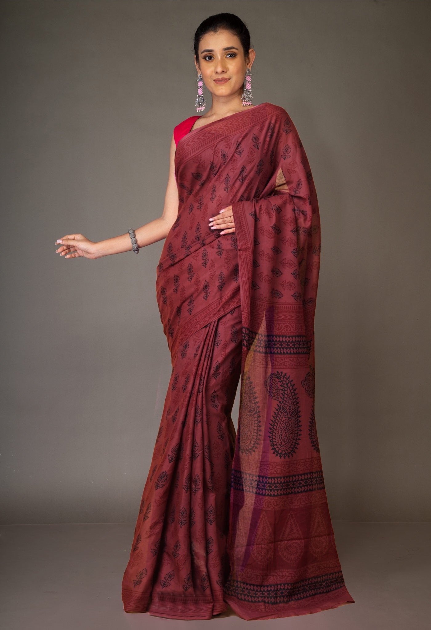 Brown Pure  Bagh Printed Soft Cotton Saree-UNM78617