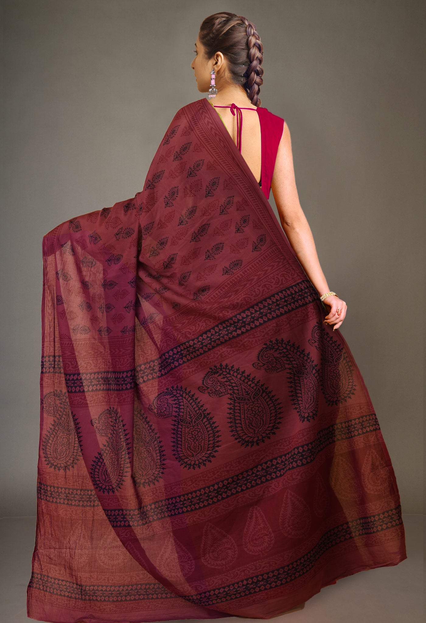 Brown Pure  Bagh Printed Soft Cotton Saree-UNM78617