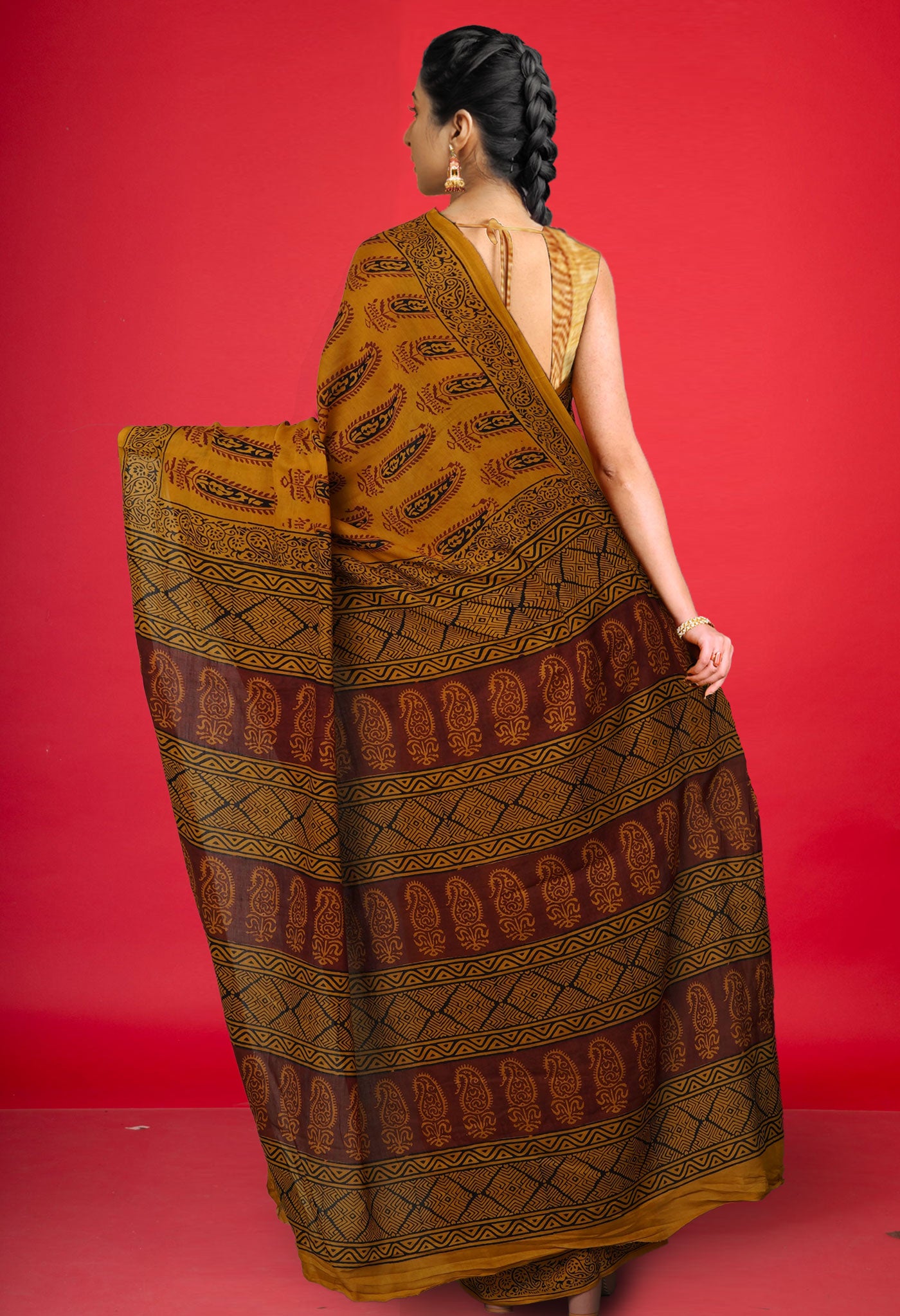 Yellow Pure  Bagh Printed Soft Cotton Saree