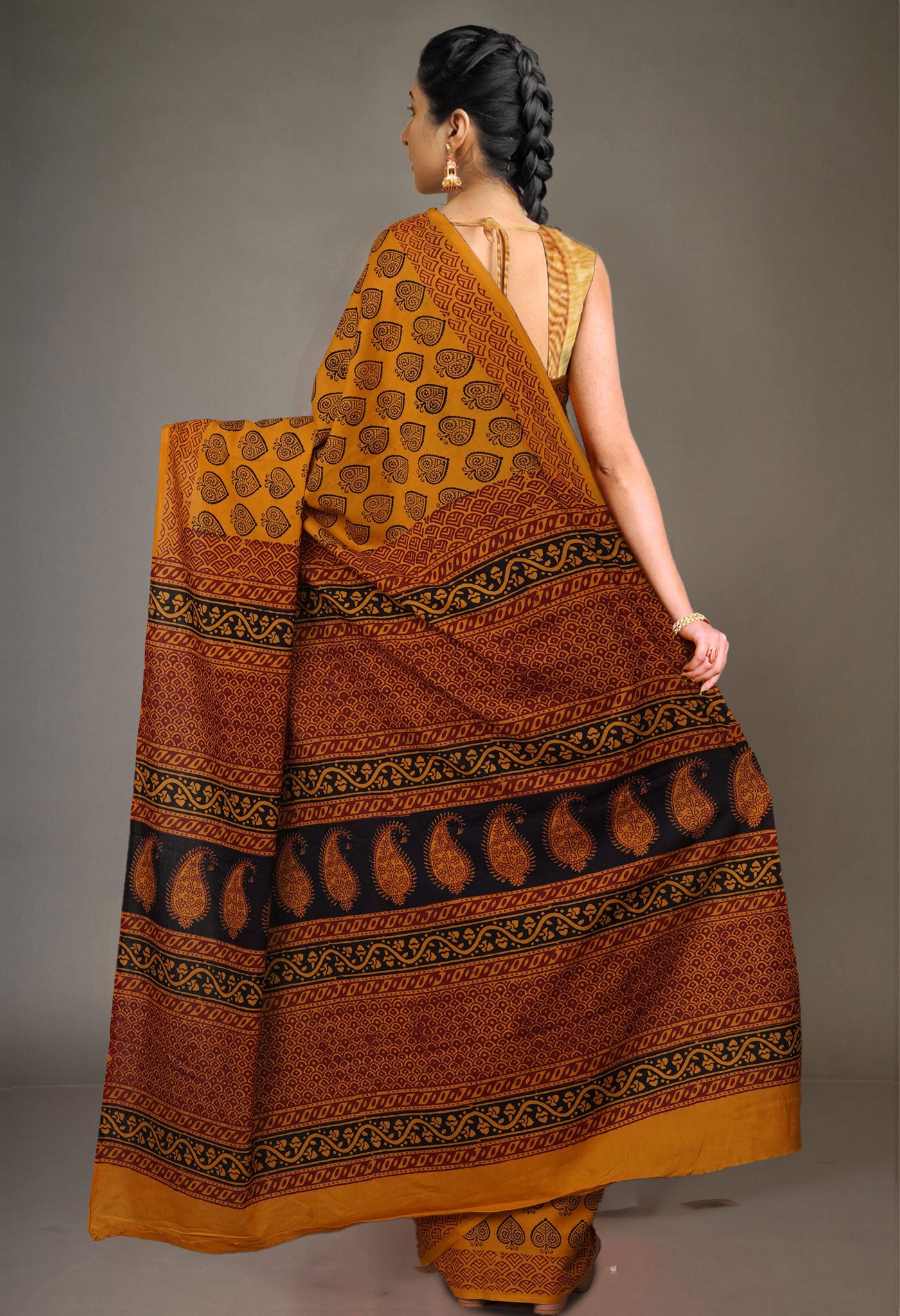 Yellow Pure  Bagh Printed Soft Cotton Saree