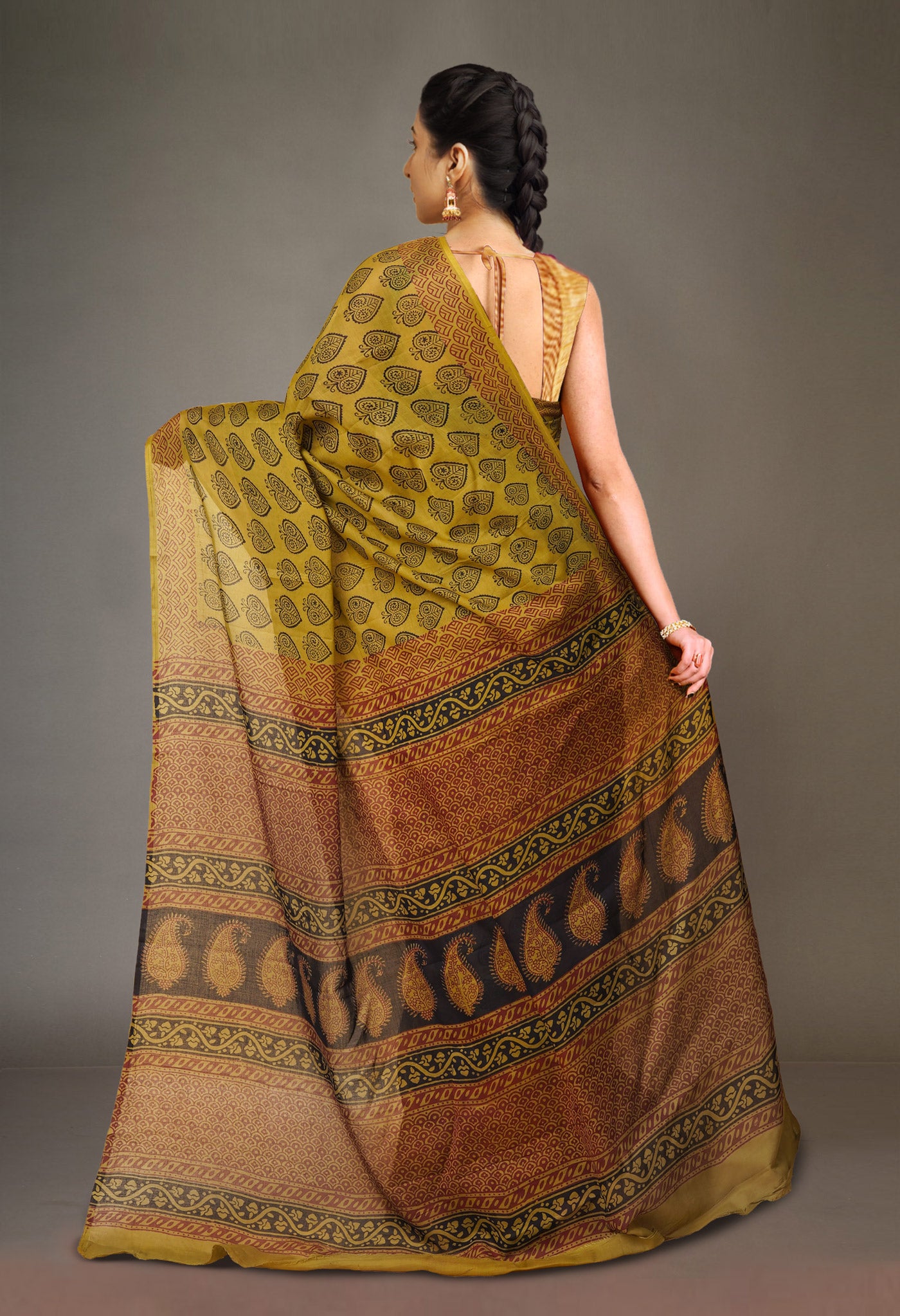 Yellow Pure  Bagh Printed Soft Cotton Saree-UNM78734