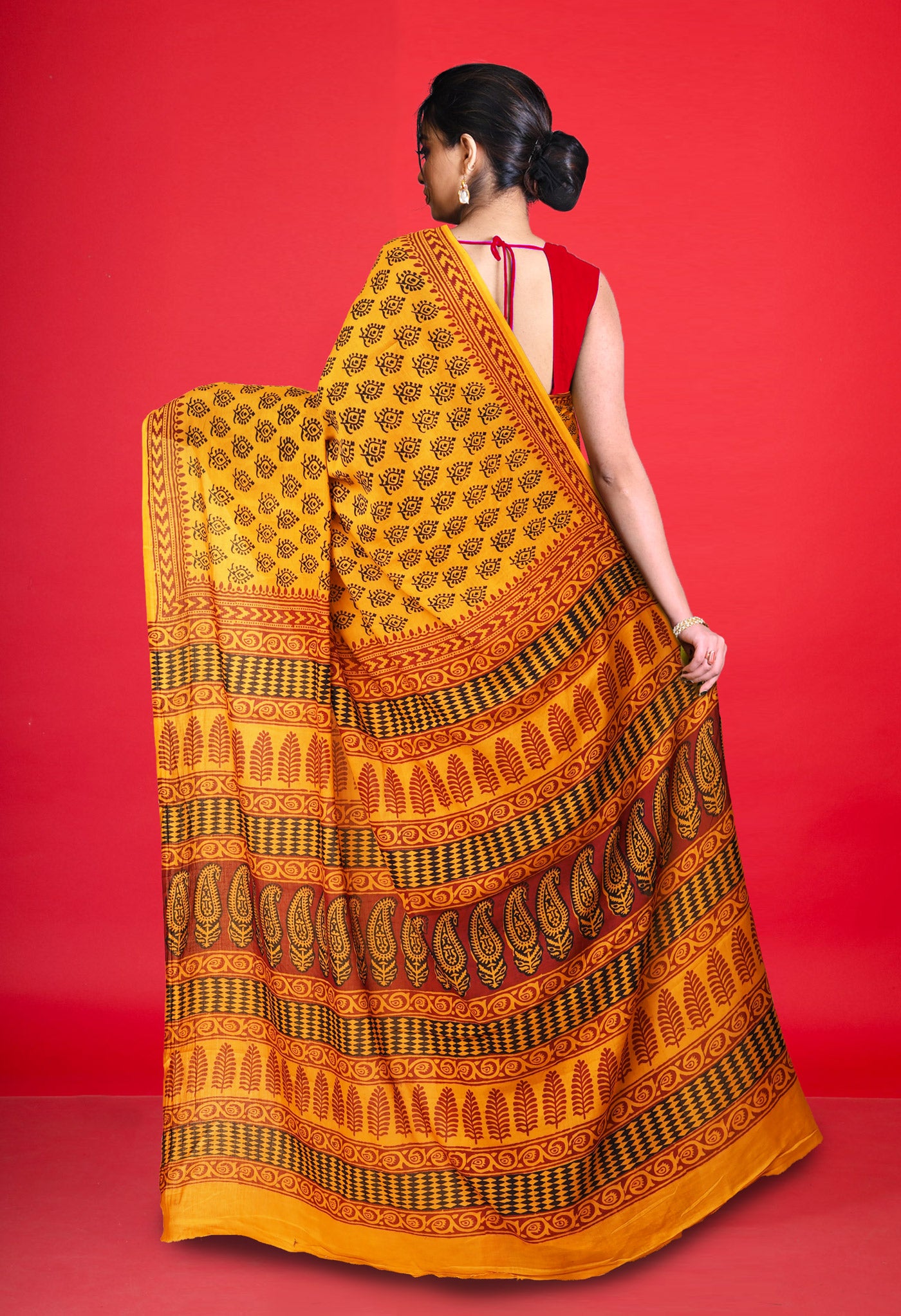 Yellow Pure  Bagh Printed Soft Cotton Saree