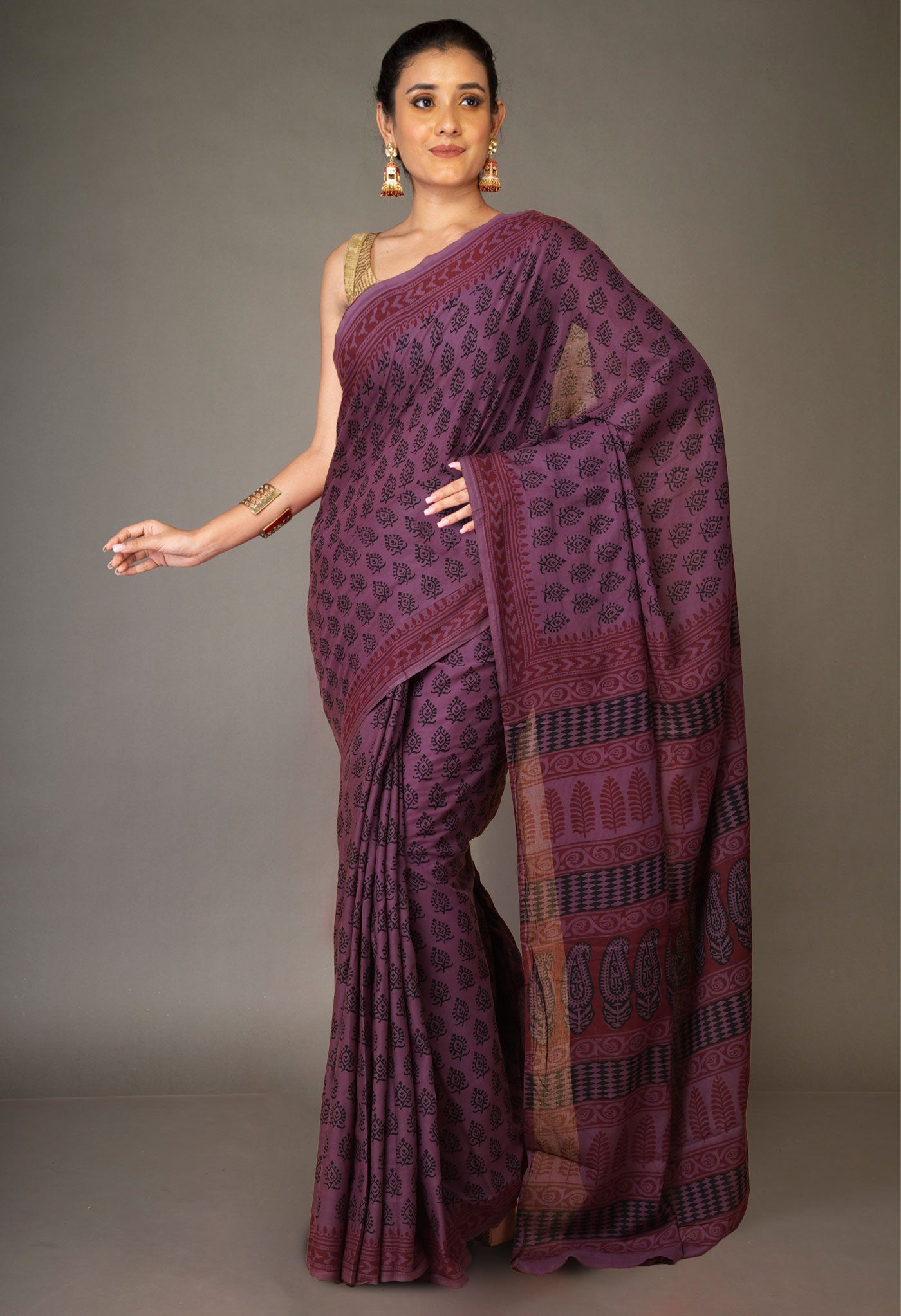 Brown Pure  Bagh Printed Soft Cotton Saree-UNM78784