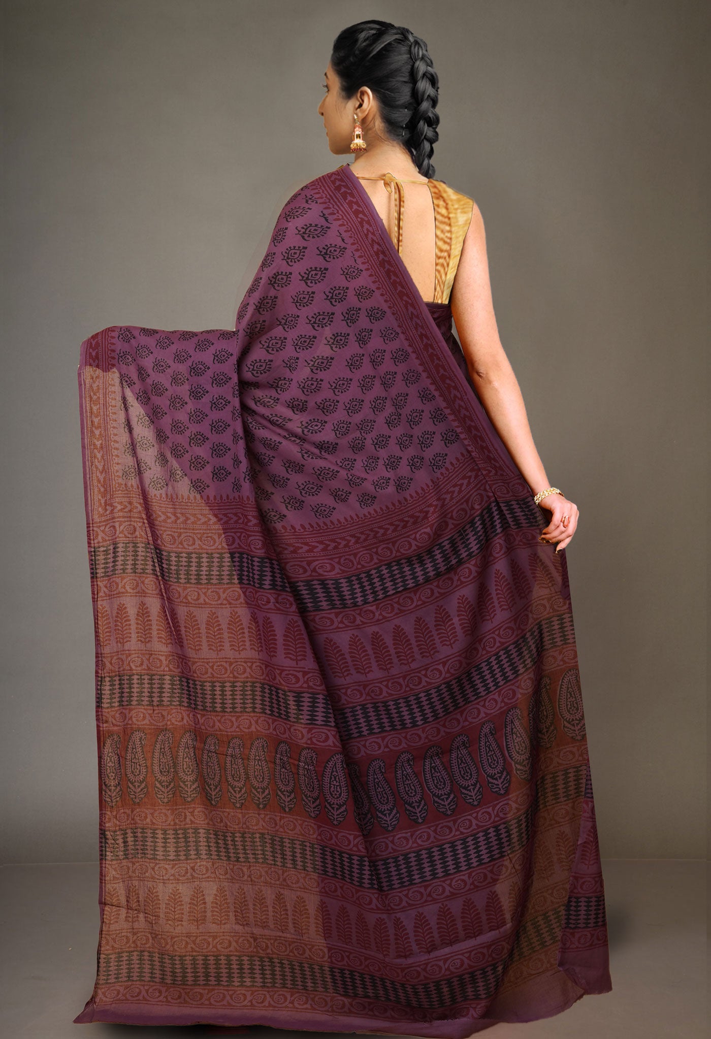 Brown Pure  Bagh Printed Soft Cotton Saree-UNM78784