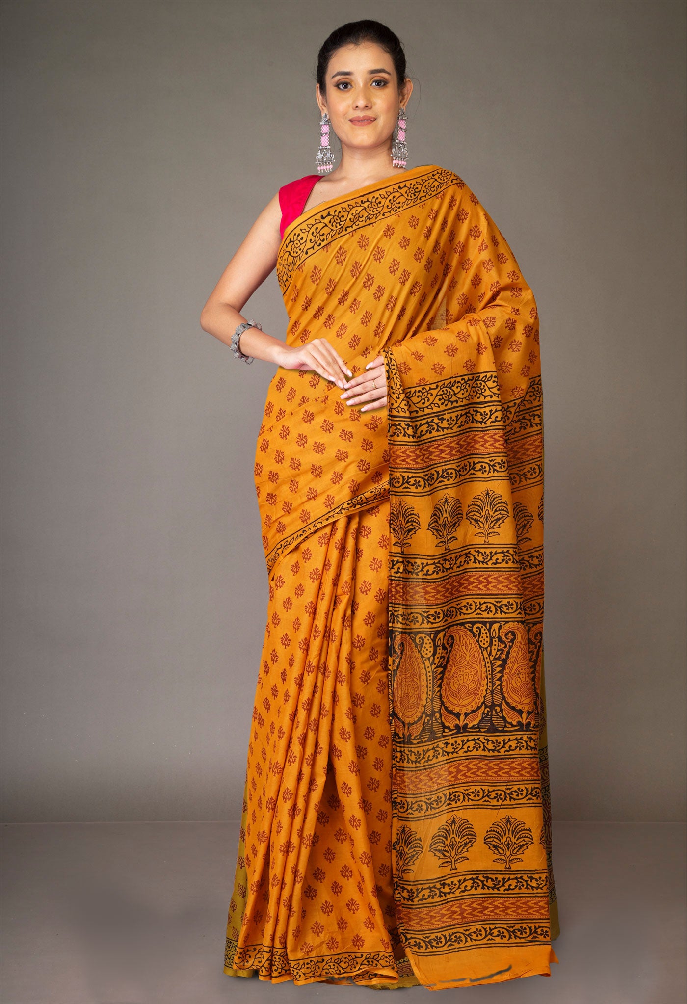 Yellow Pure  Bagh Printed Soft Cotton Saree-UNM78789