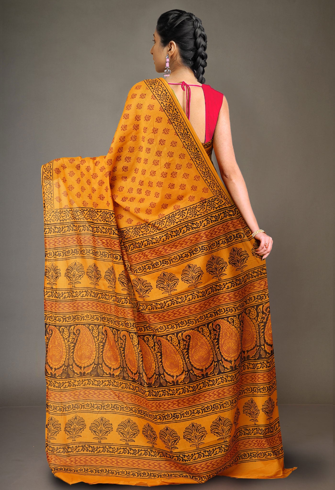 Yellow Pure  Bagh Printed Soft Cotton Saree-UNM78789