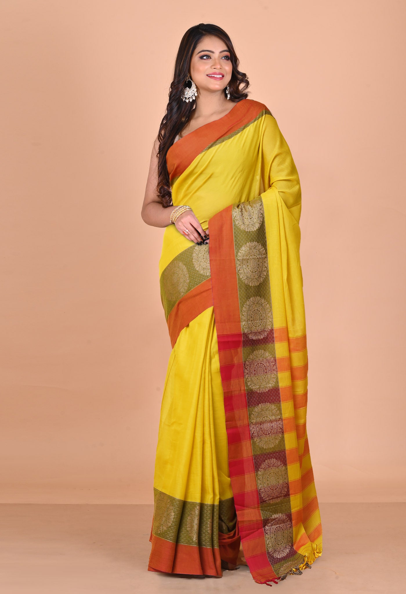 Lemon Yellow Pure Handloom Narayani Cotton Saree-UNM78882