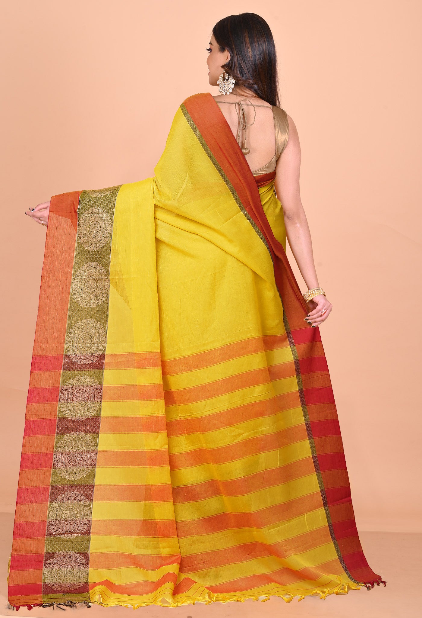 Lemon Yellow Pure Handloom Narayani Cotton Saree-UNM78882