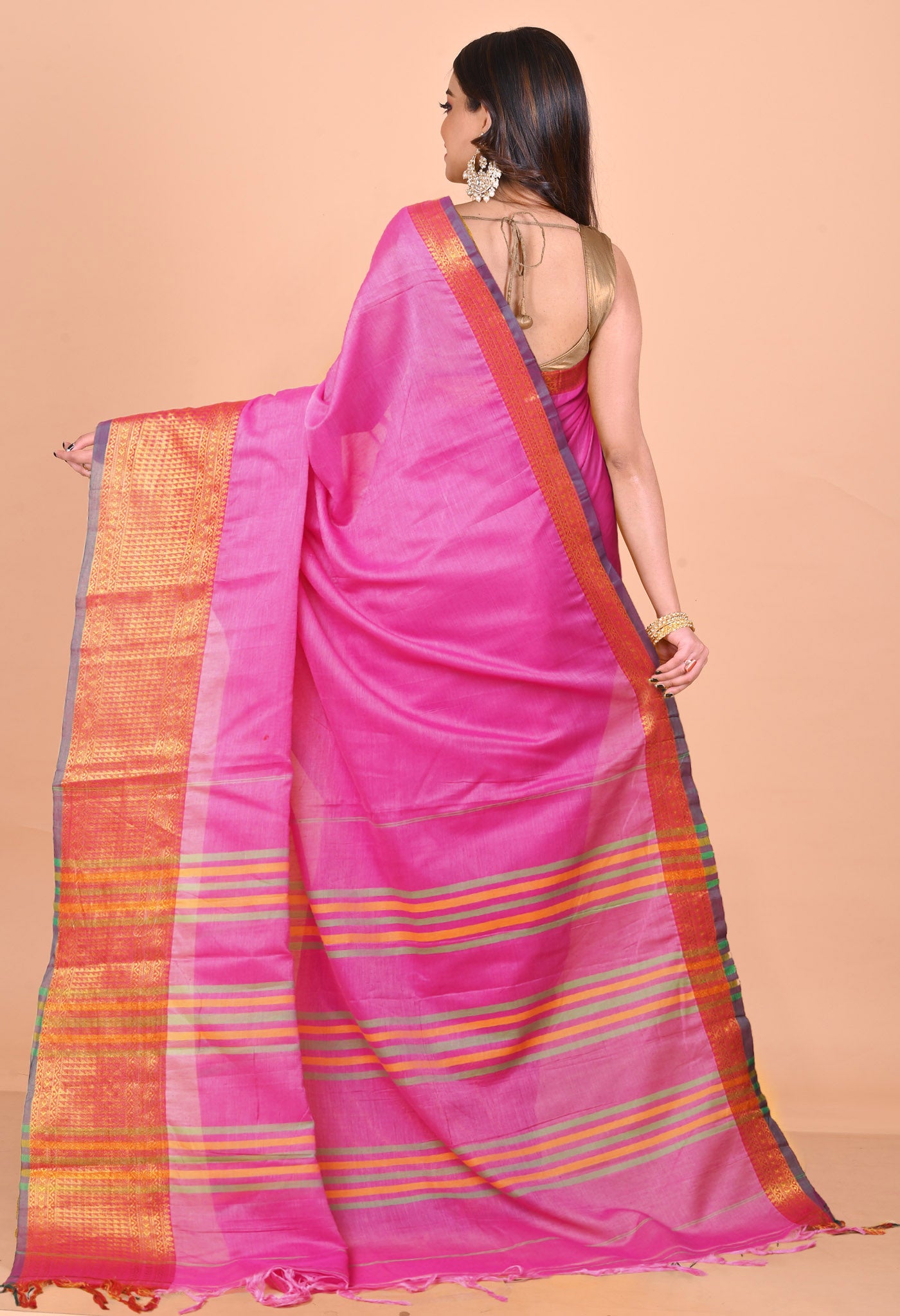 Pink Pure Handloom Narayani Cotton Saree