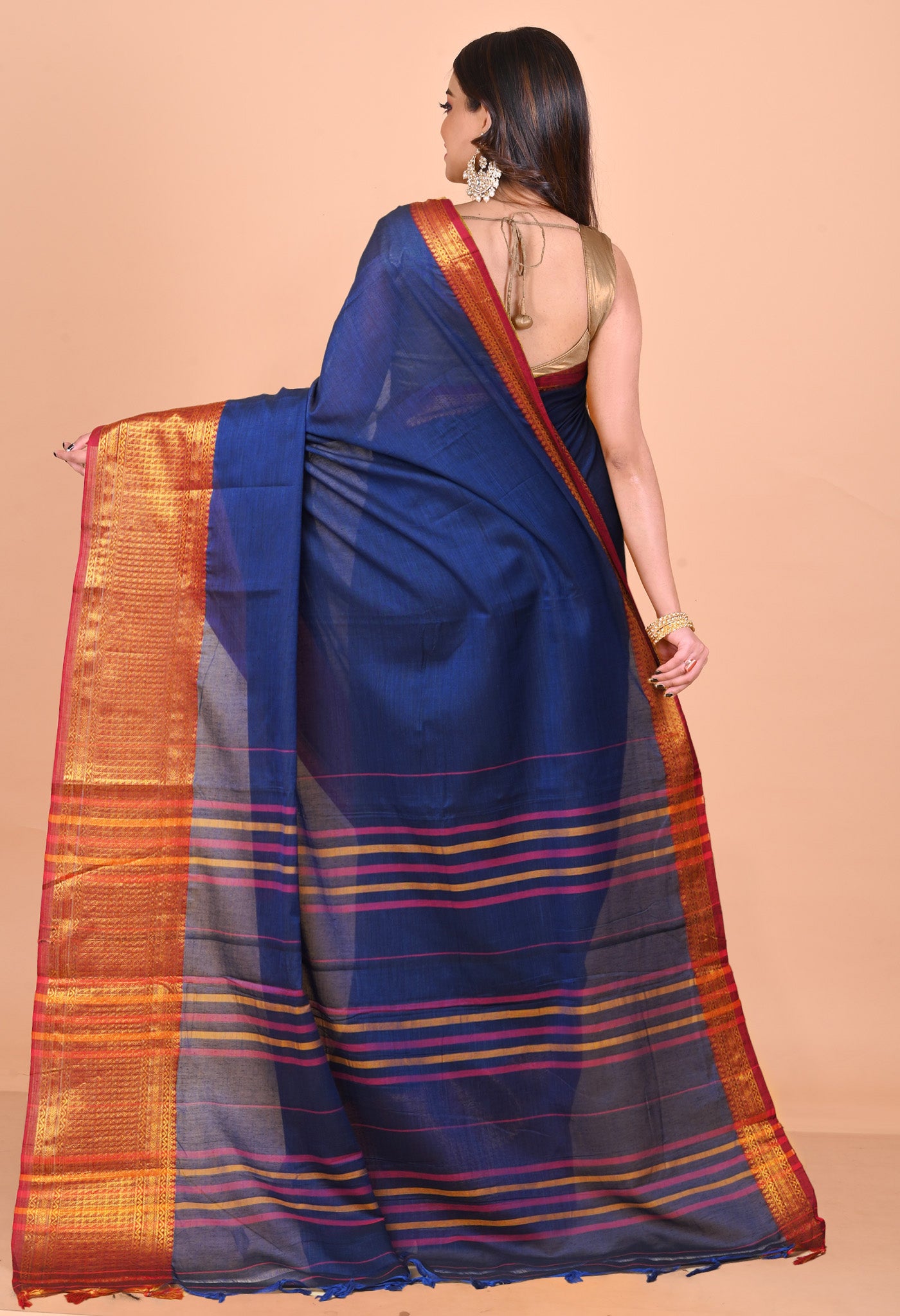 Blue Pure Handloom Narayani Cotton Saree-UNM78871