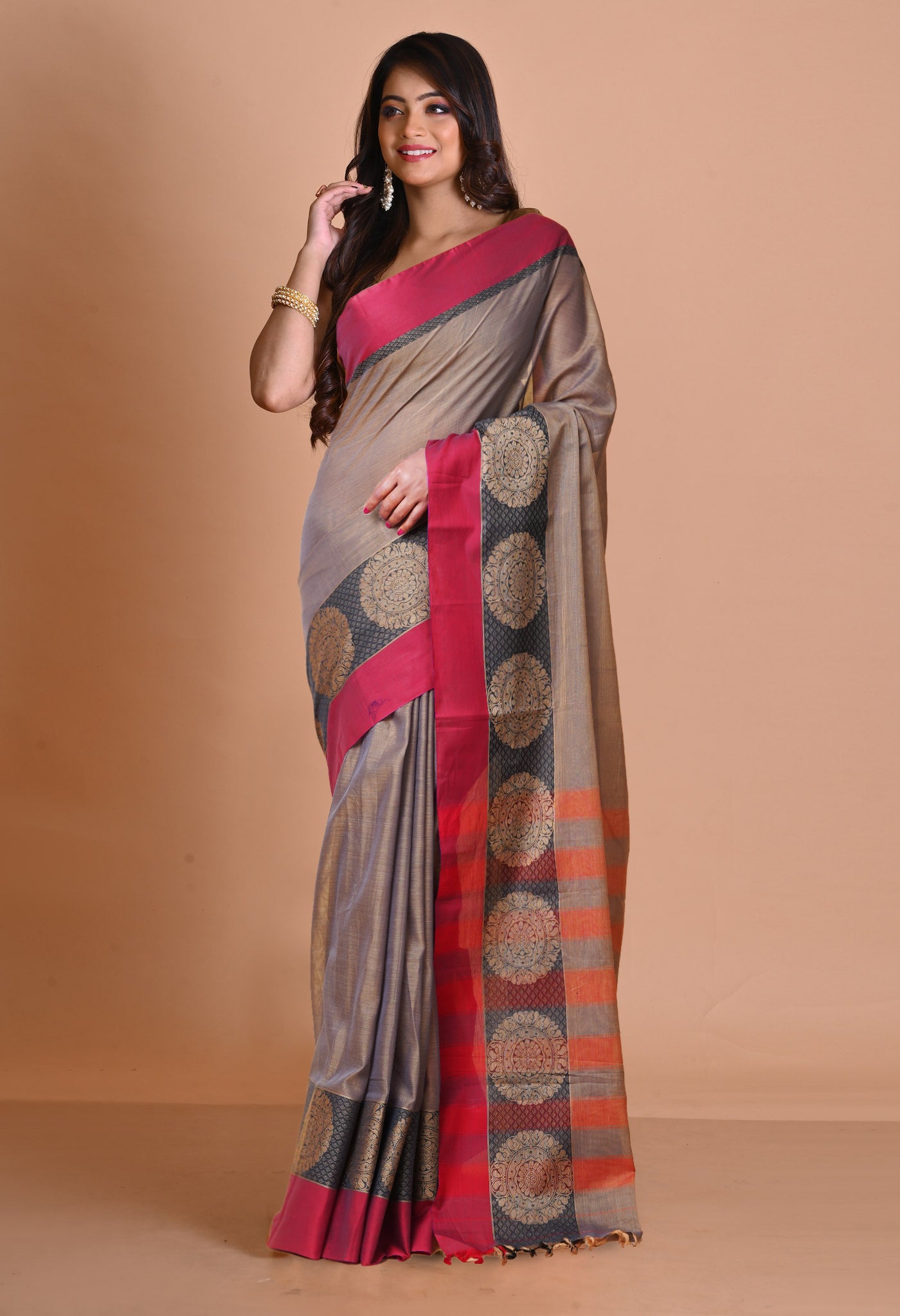 Grey Pure Handloom Narayani Cotton Saree-UNM78876