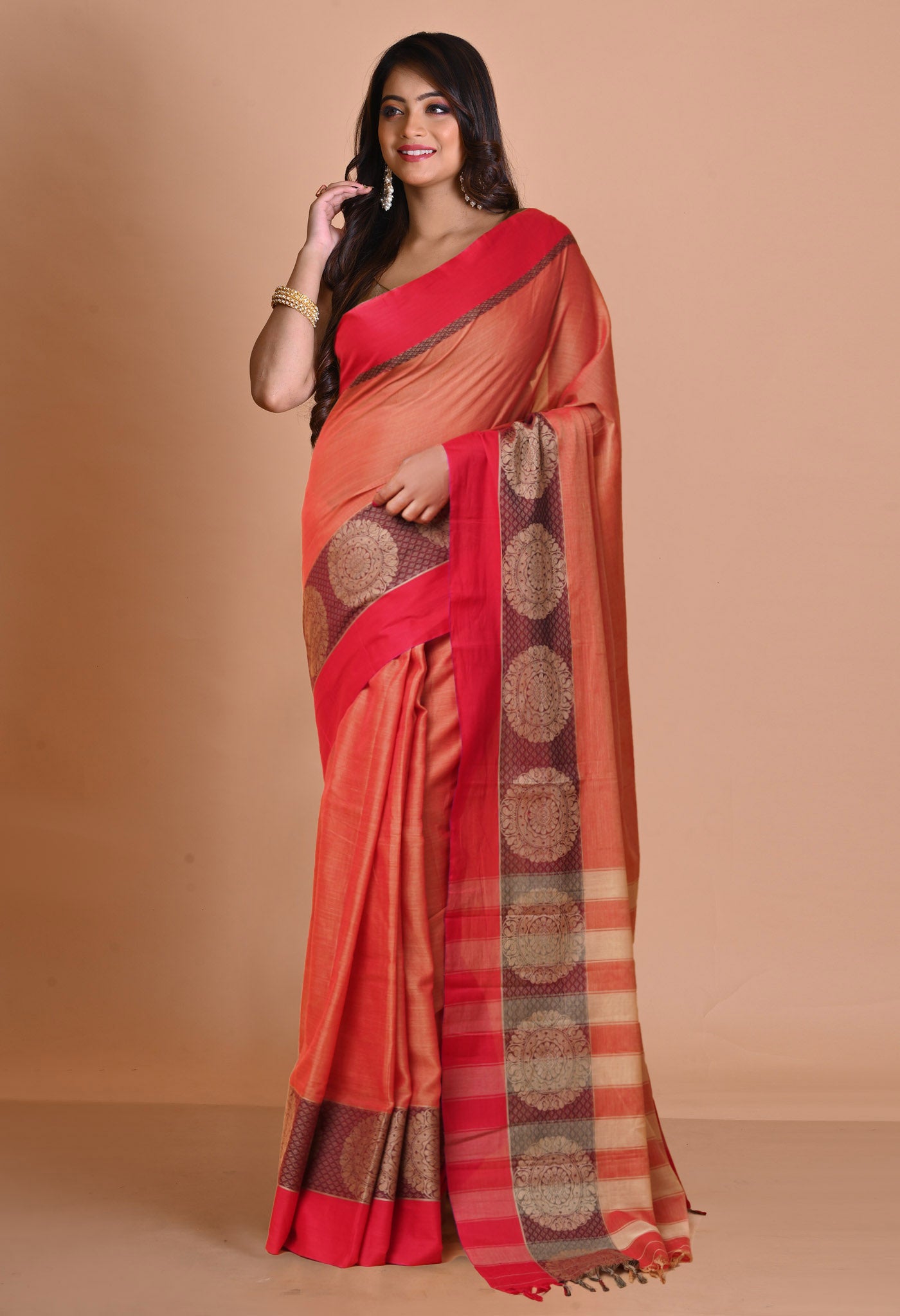 Red Pure Handloom Narayani Cotton Saree-UNM78878