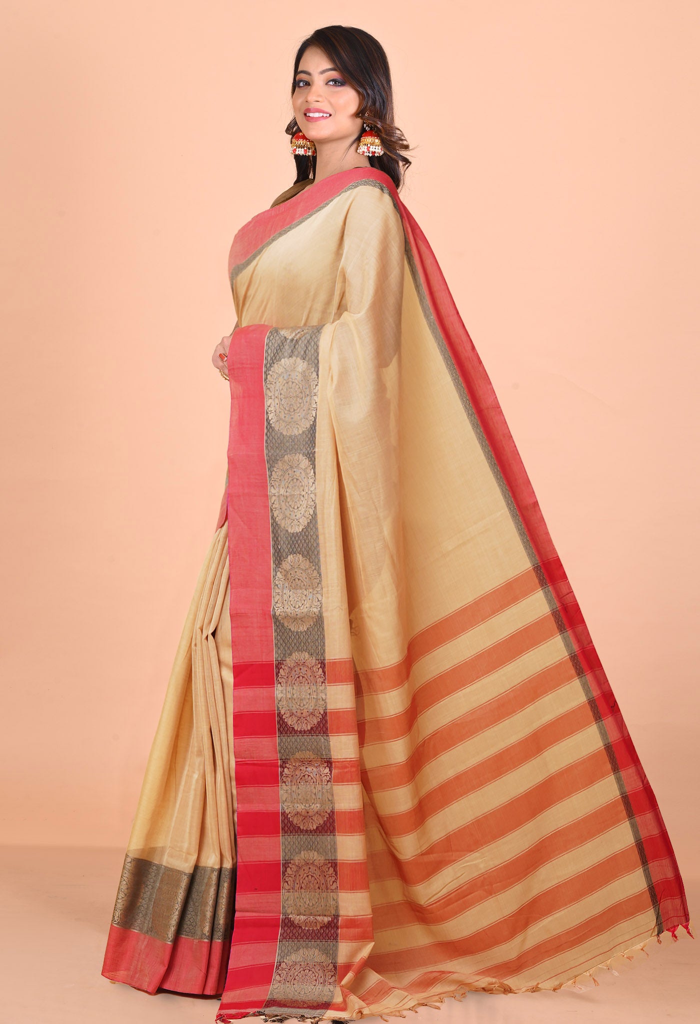 Cream Pure Handloom Narayani Cotton Saree-unm78879