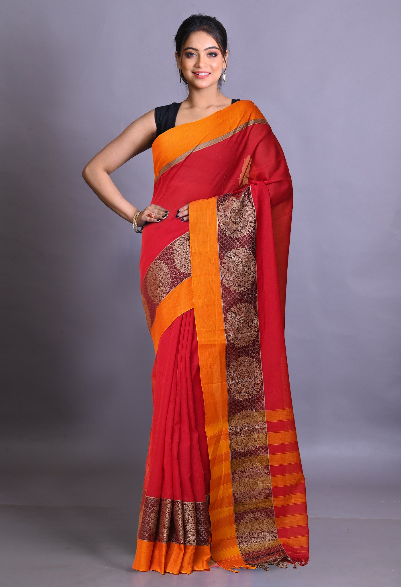 Red Pure Handloom Narayani Cotton Saree-UNM78883