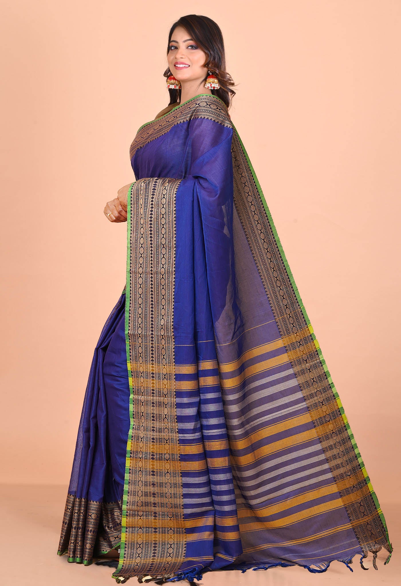 Blue Pure Handloom Narayani Cotton Saree-UNM78890