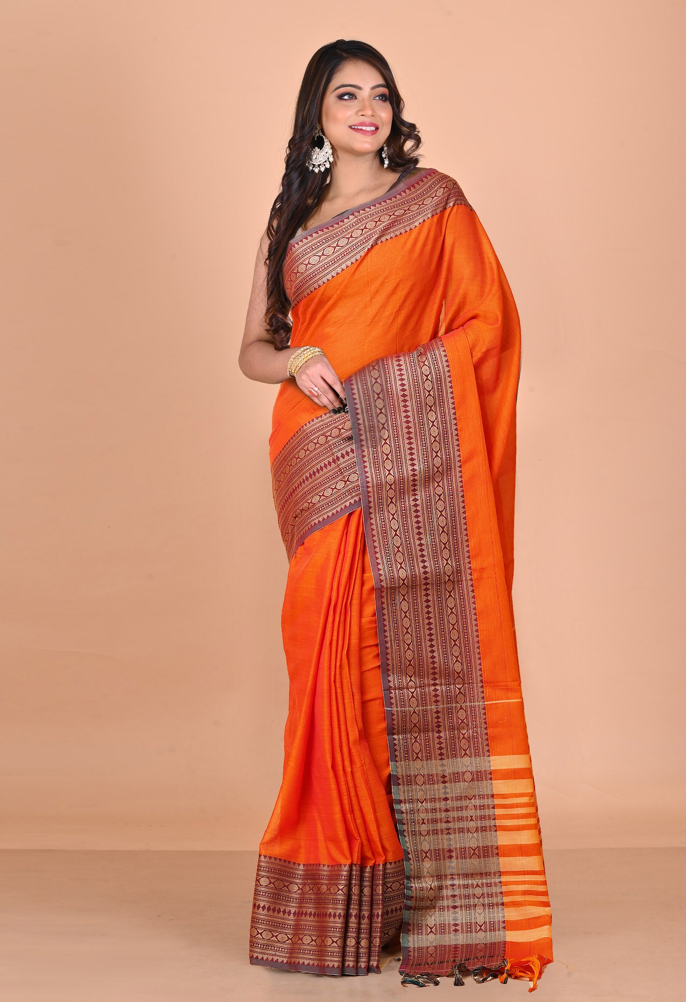 Orange Pure Handloom Narayani Cotton Saree-UNM78891