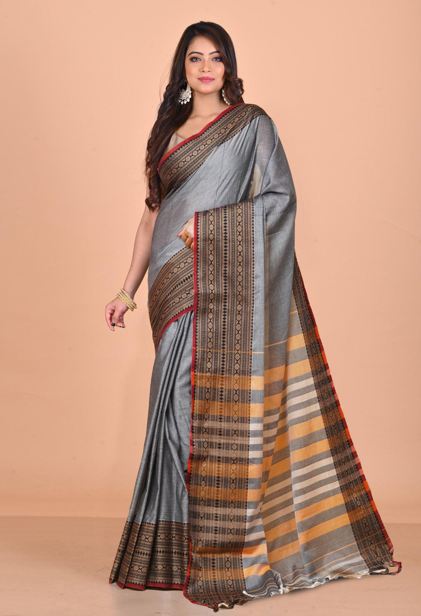 Grey Pure Handloom Narayani Cotton Saree-UNM78896