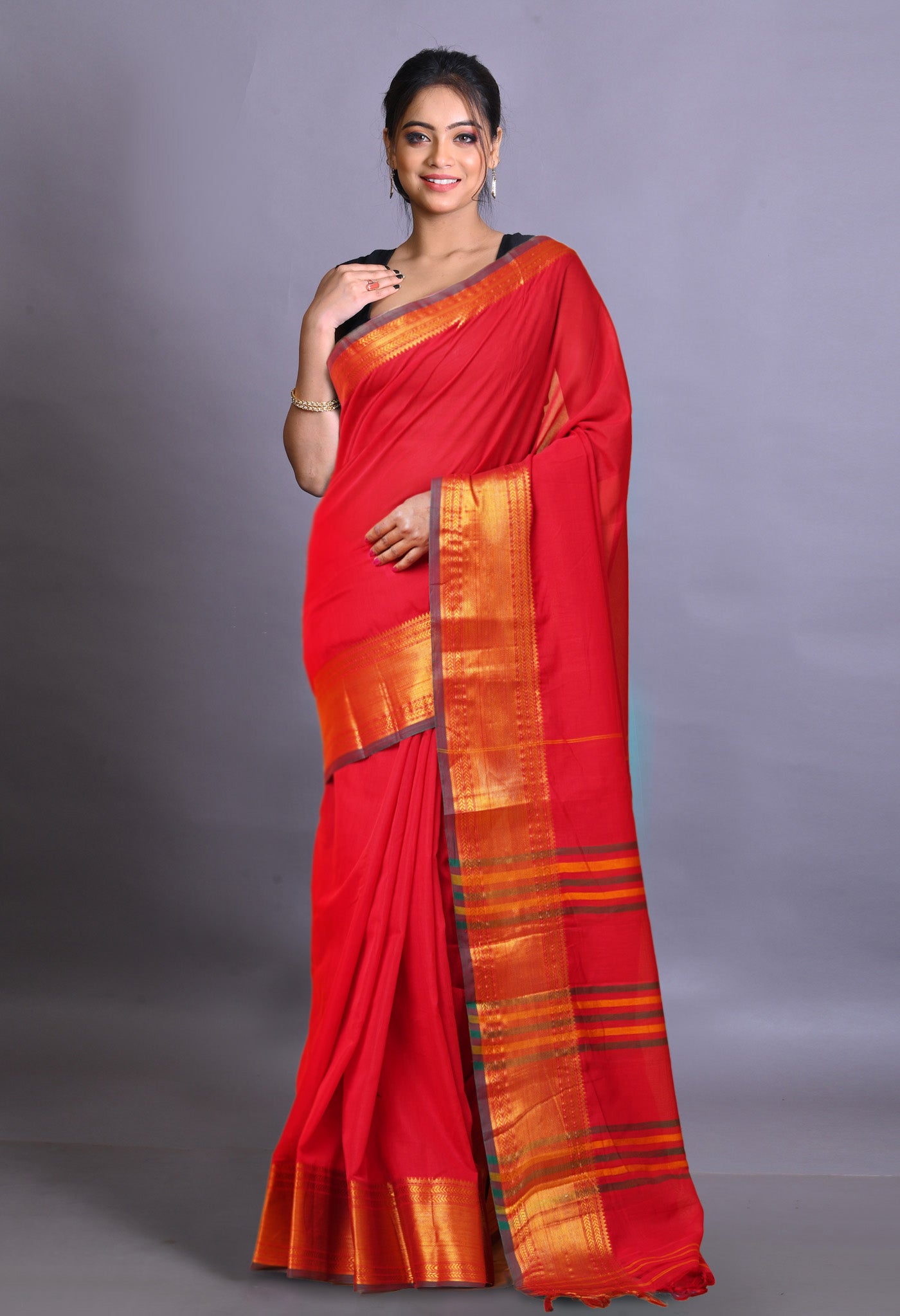 Red Pure Handloom Narayani Cotton Saree-UNM78899