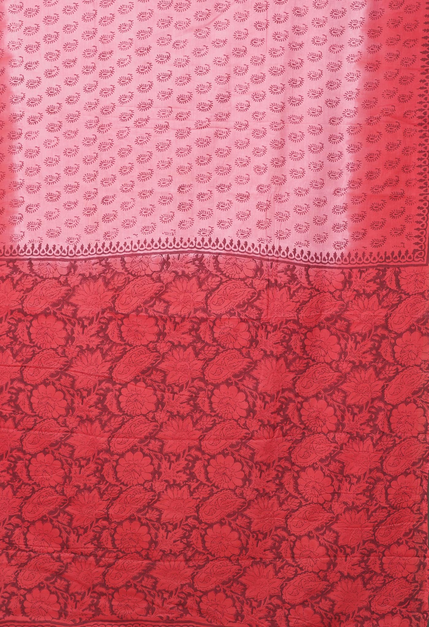 Pink-Red Pure Block Printed Soft Cotton Saree-UNM78979