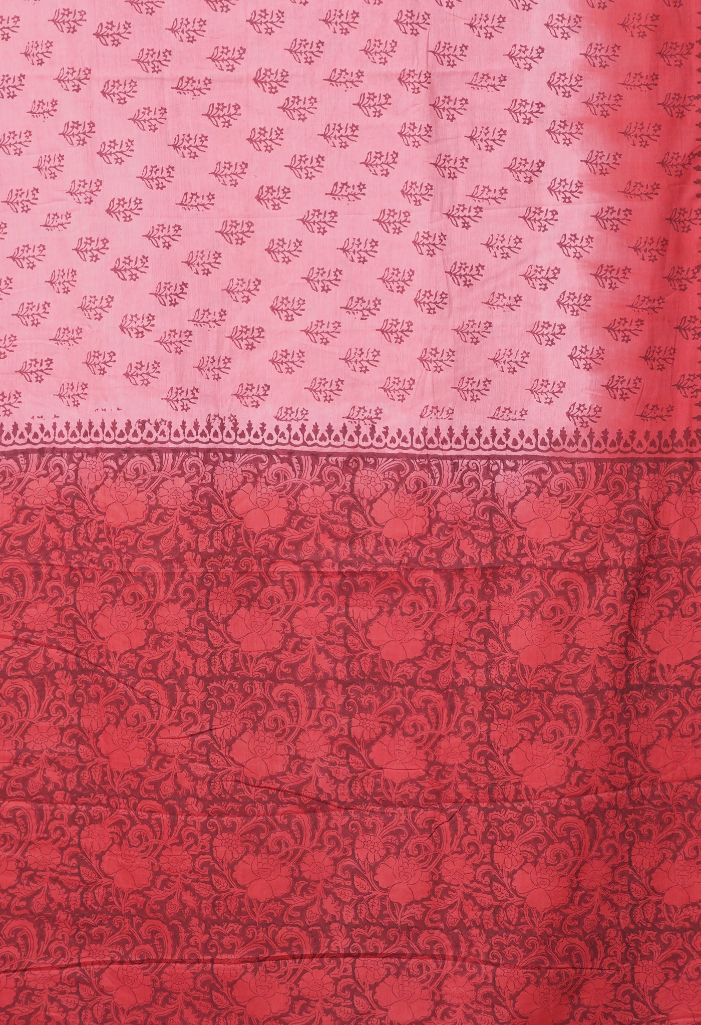 Pink-Red Pure Block Printed Soft Cotton Saree-UNM78980