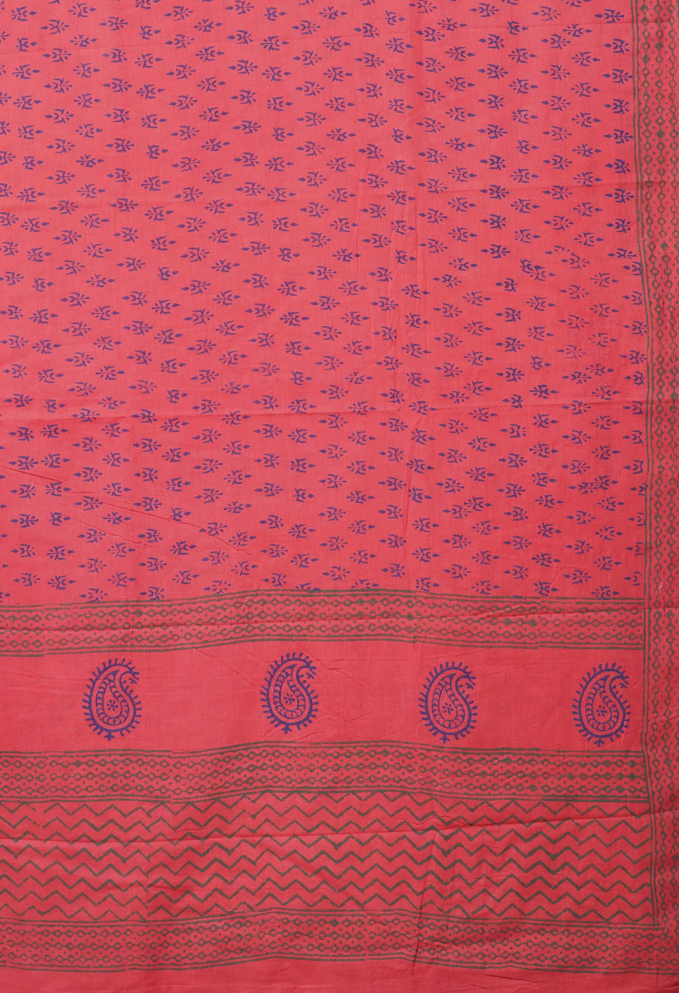 Red Pure Block Printed Soft Cotton Saree