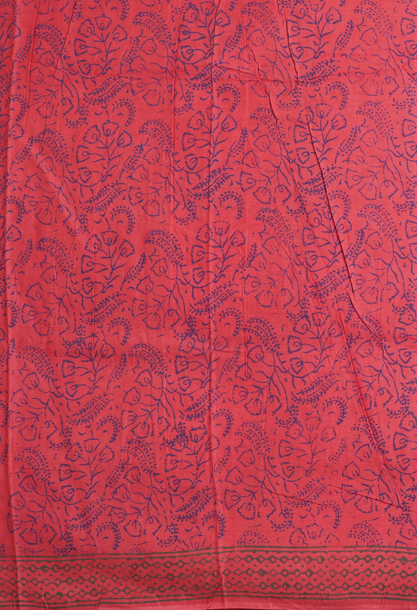 Red Pure Block Printed Soft Cotton Saree