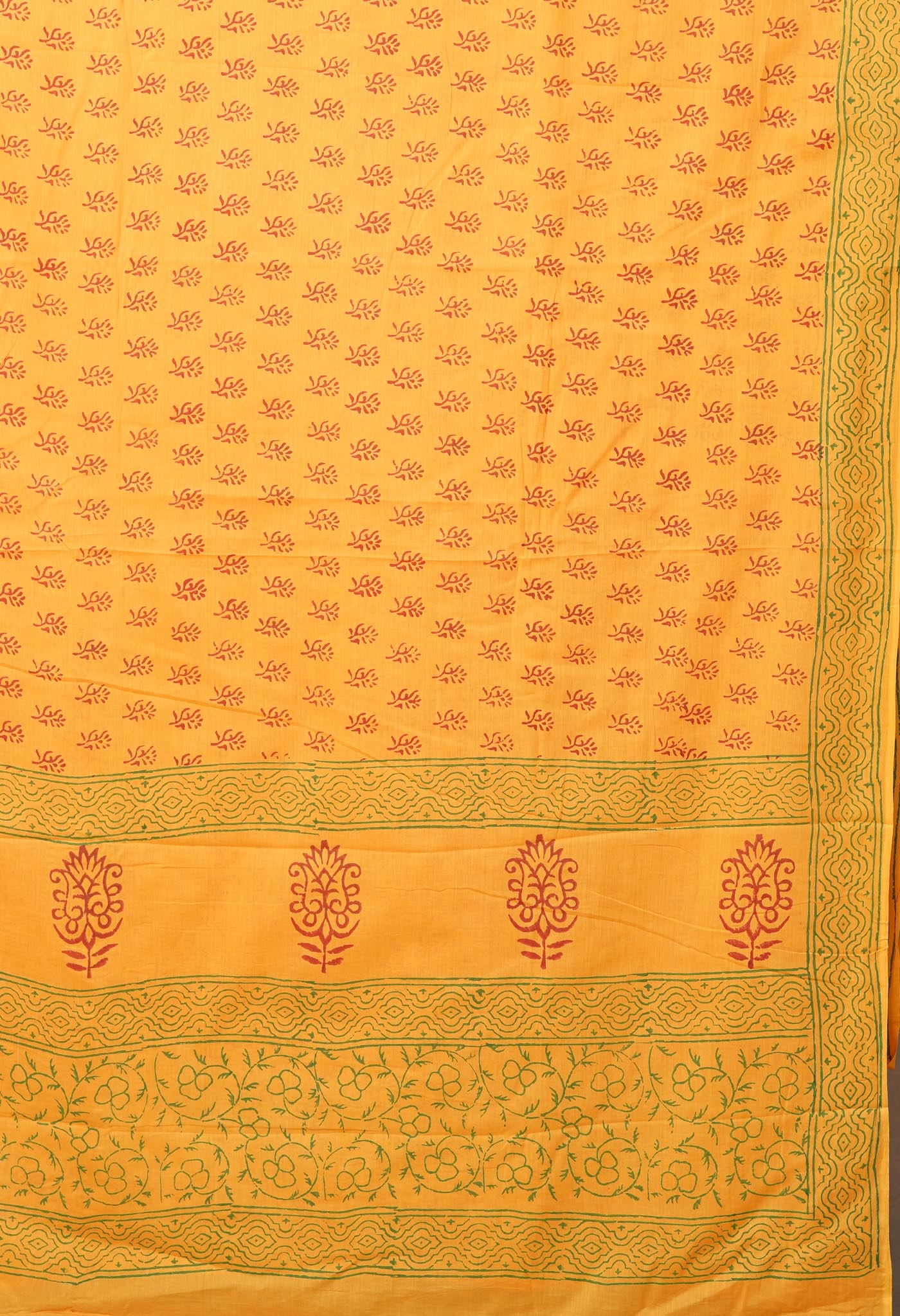 Yellow Pure Block Printed Soft Cotton Saree-UNM78982