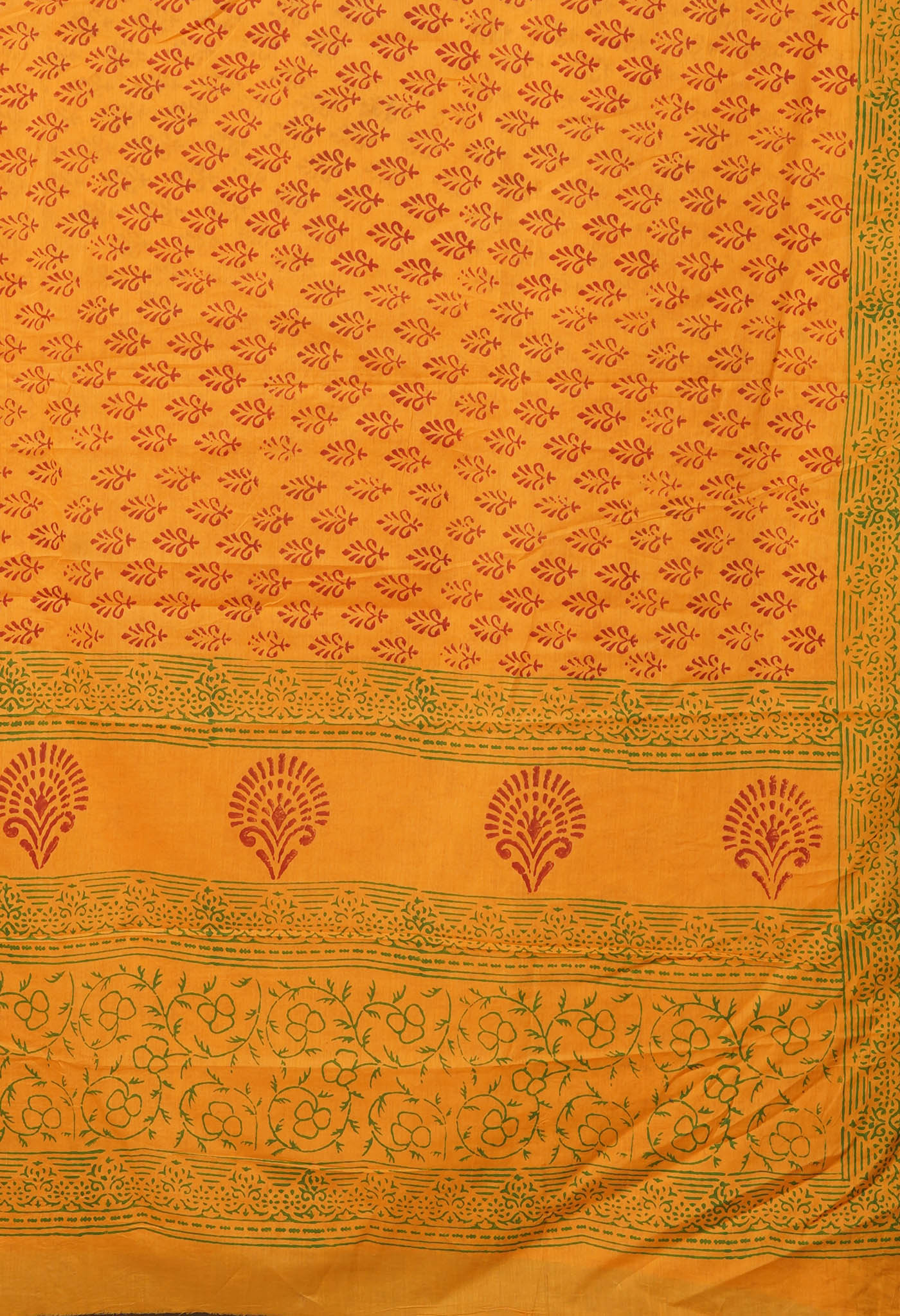 Yellow Pure Block Printed Soft Cotton Saree-UNM78985