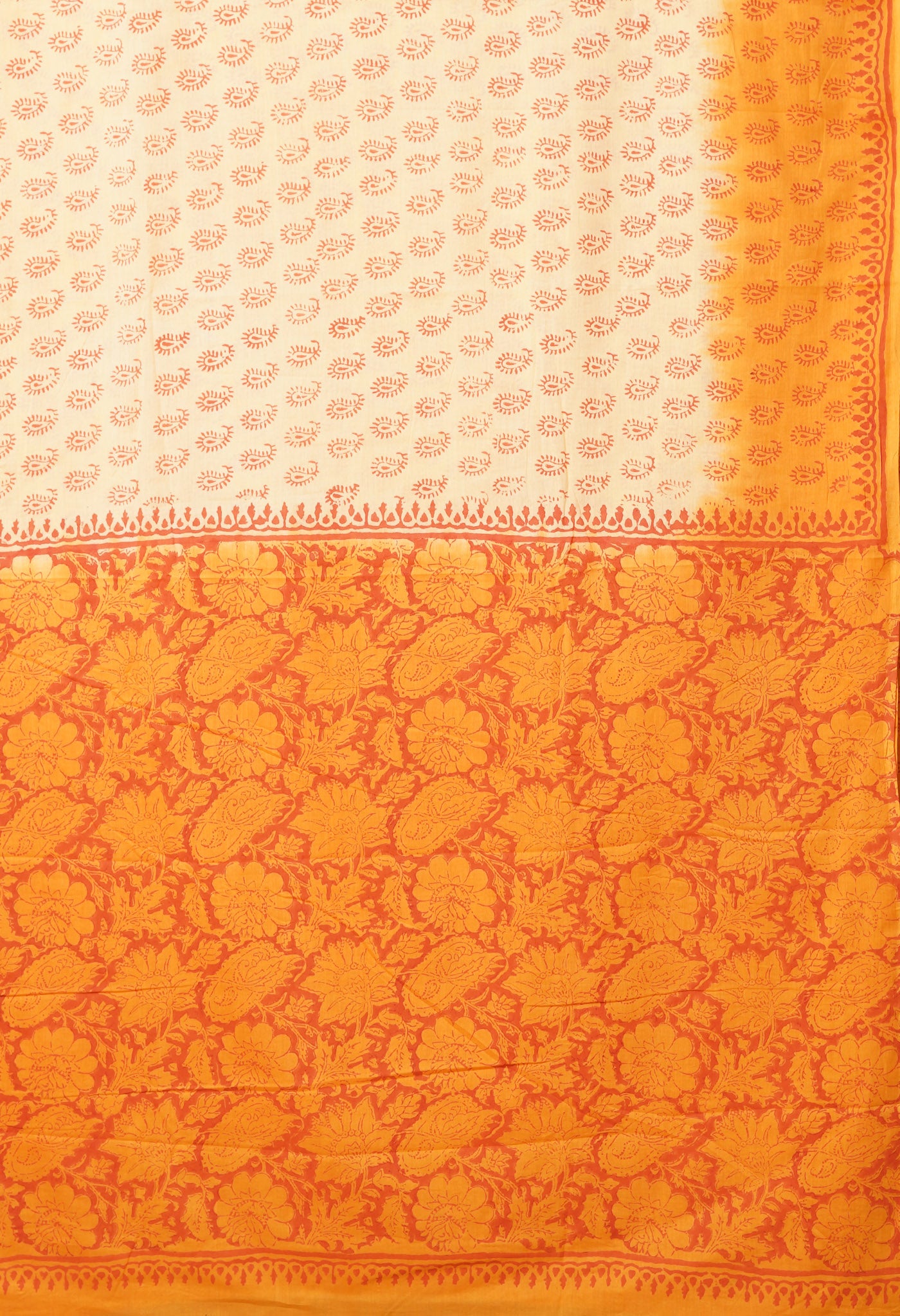 Yellow-Orange Pure Block Printed Soft Cotton Saree-UNM78986