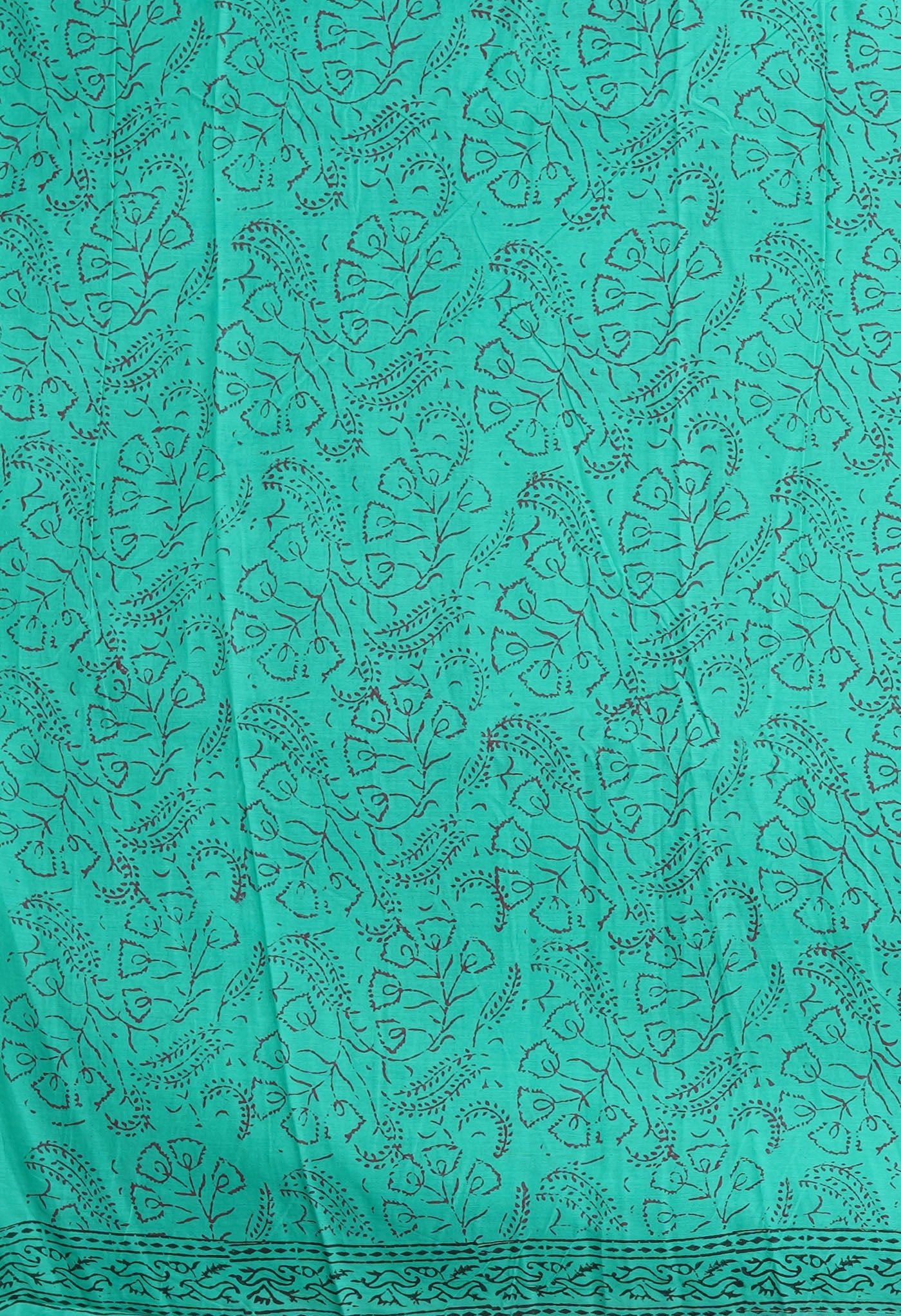 Turquoise Green Pure Block Printed Soft Cotton Saree-UNM78987