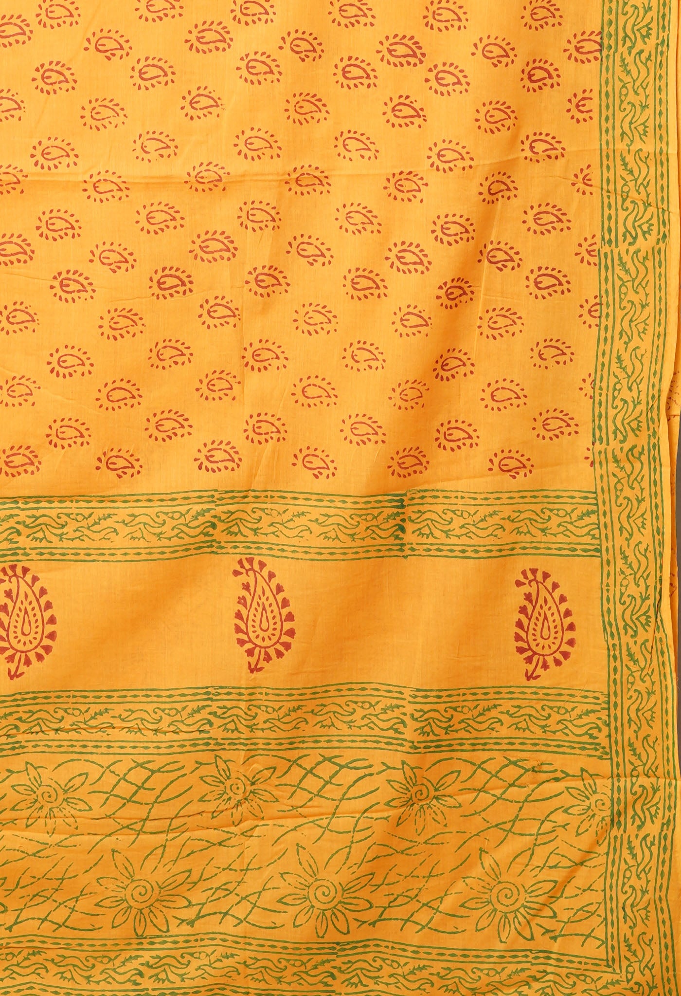 Yellow Pure Block Printed Soft Cotton Saree-UNM78988