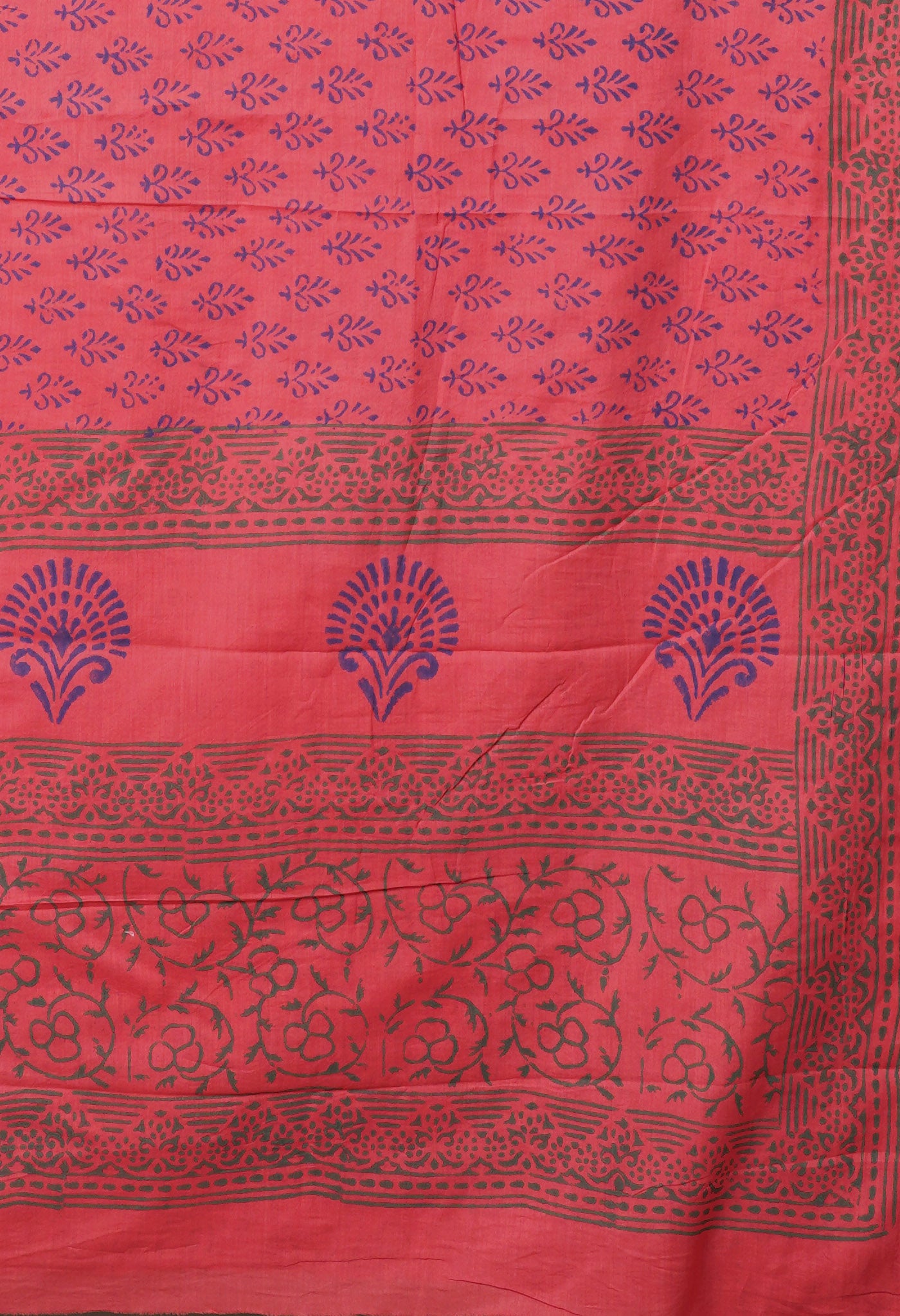 Red Pure Block Printed Soft Cotton Saree-UNM78994