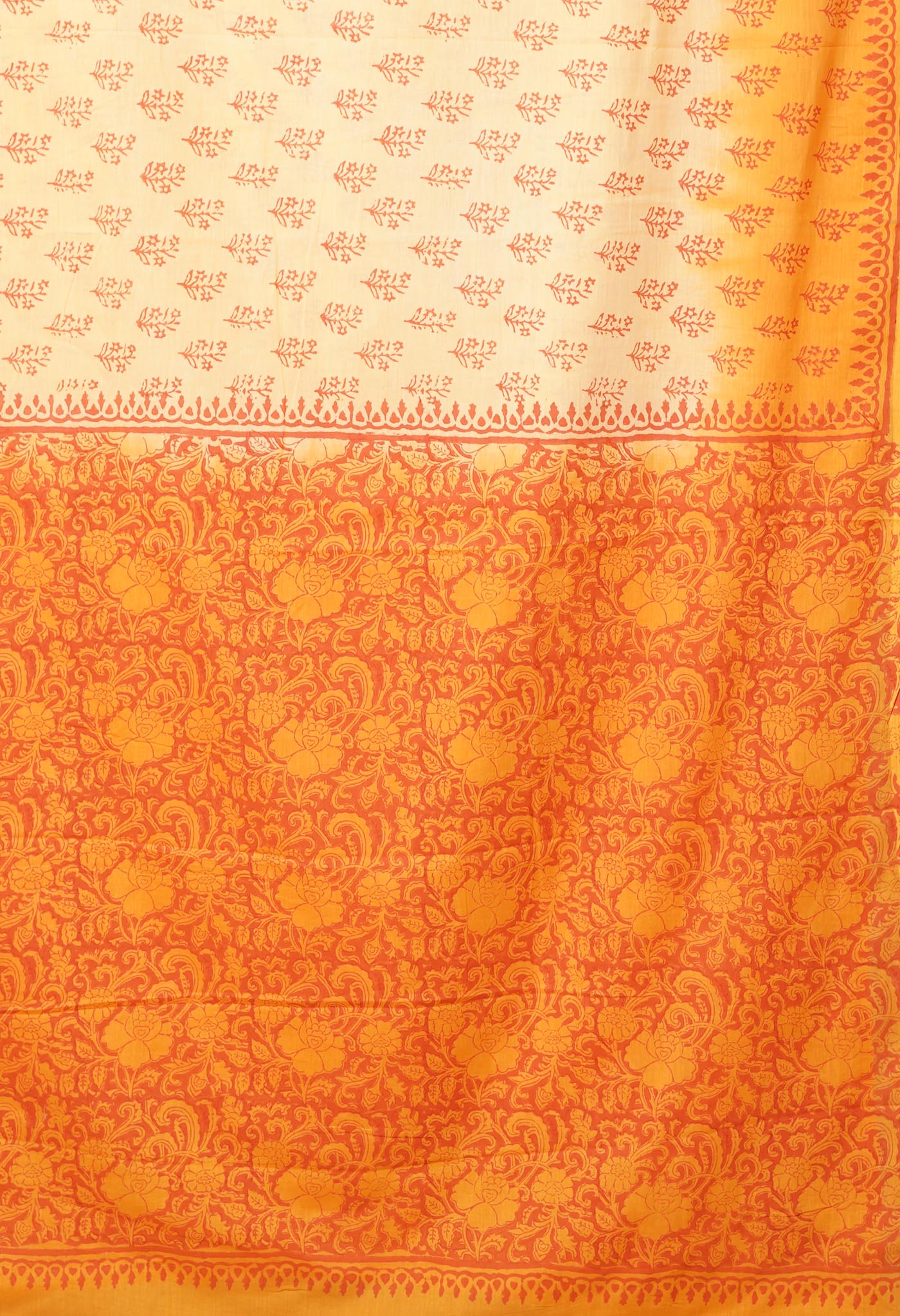 Yellow-Orange Pure Block Printed Soft Cotton Saree-UNM78995