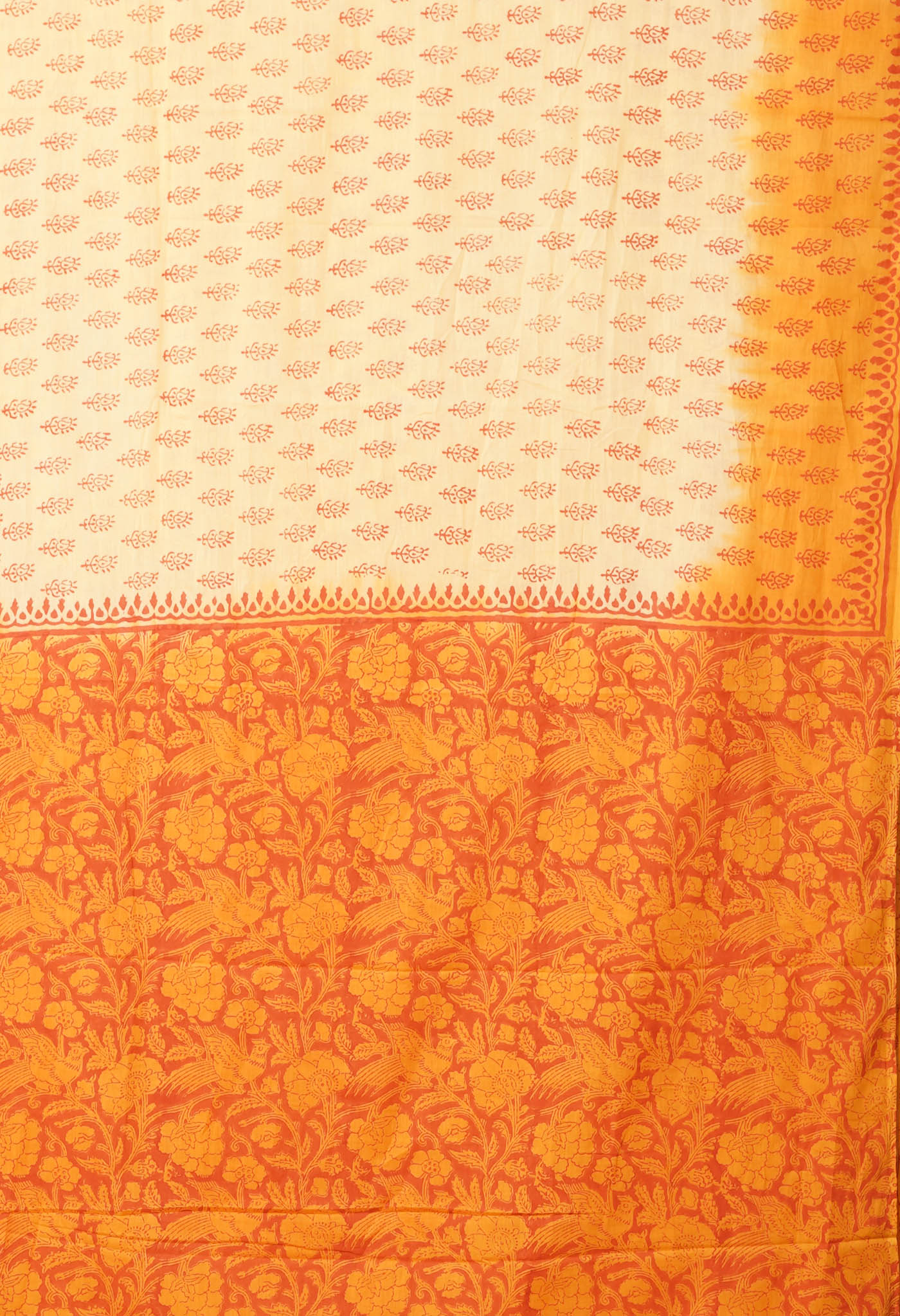 Yellow-Orange Pure Block Printed Soft Cotton Saree-UNM78997