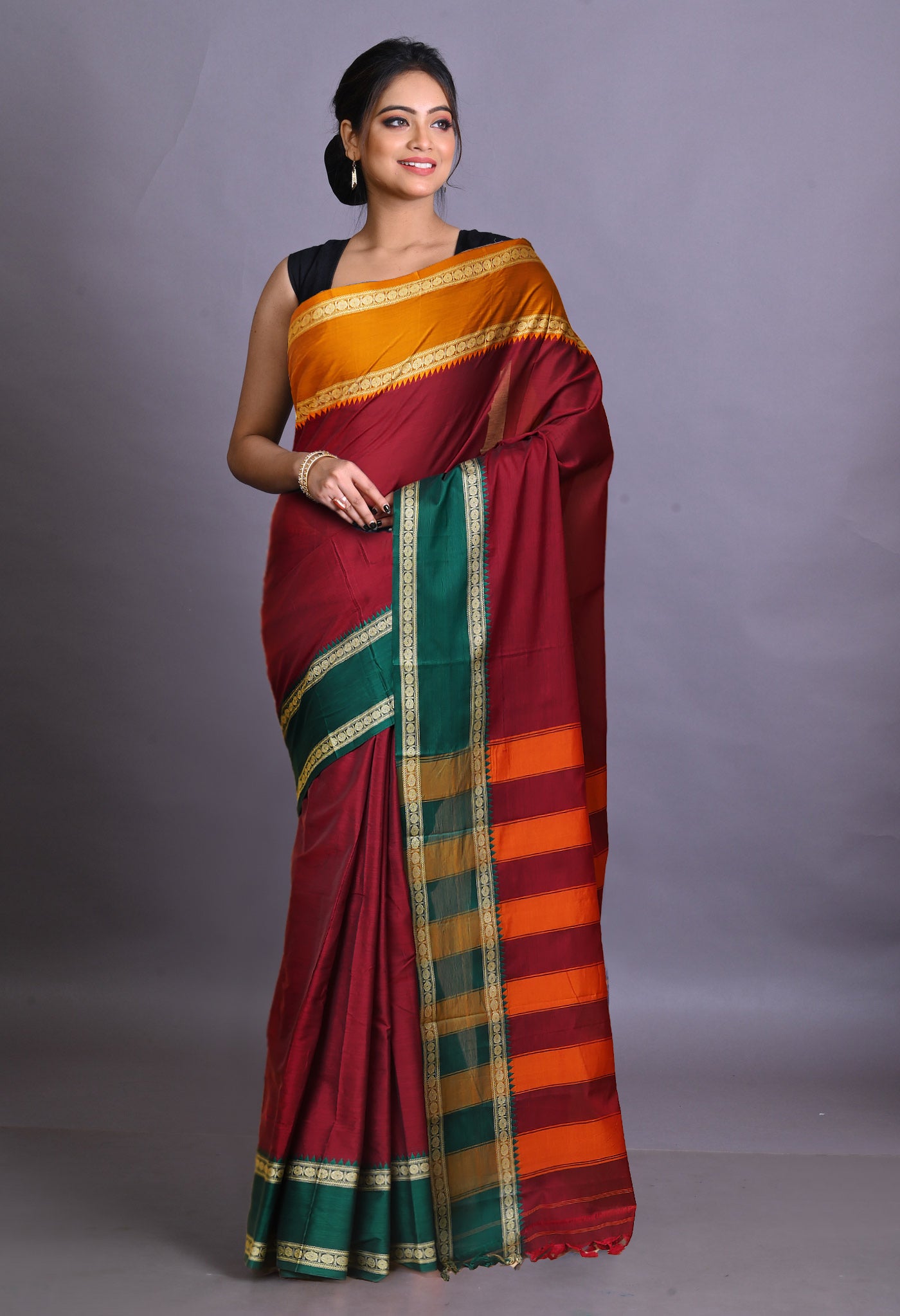 Maroon Pure Handloom Narayani Cotton Saree-UNM79013