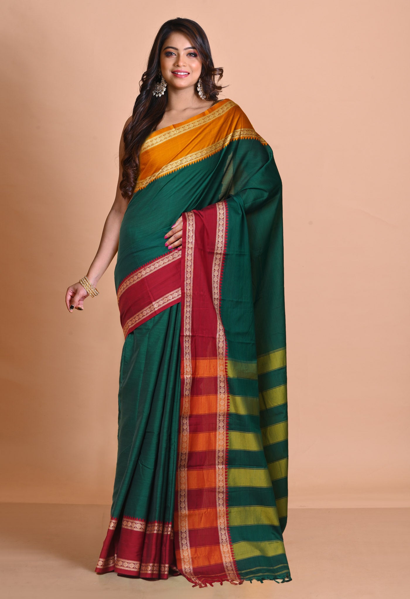 Green Pure Handloom Narayani Cotton Saree-UNM79027