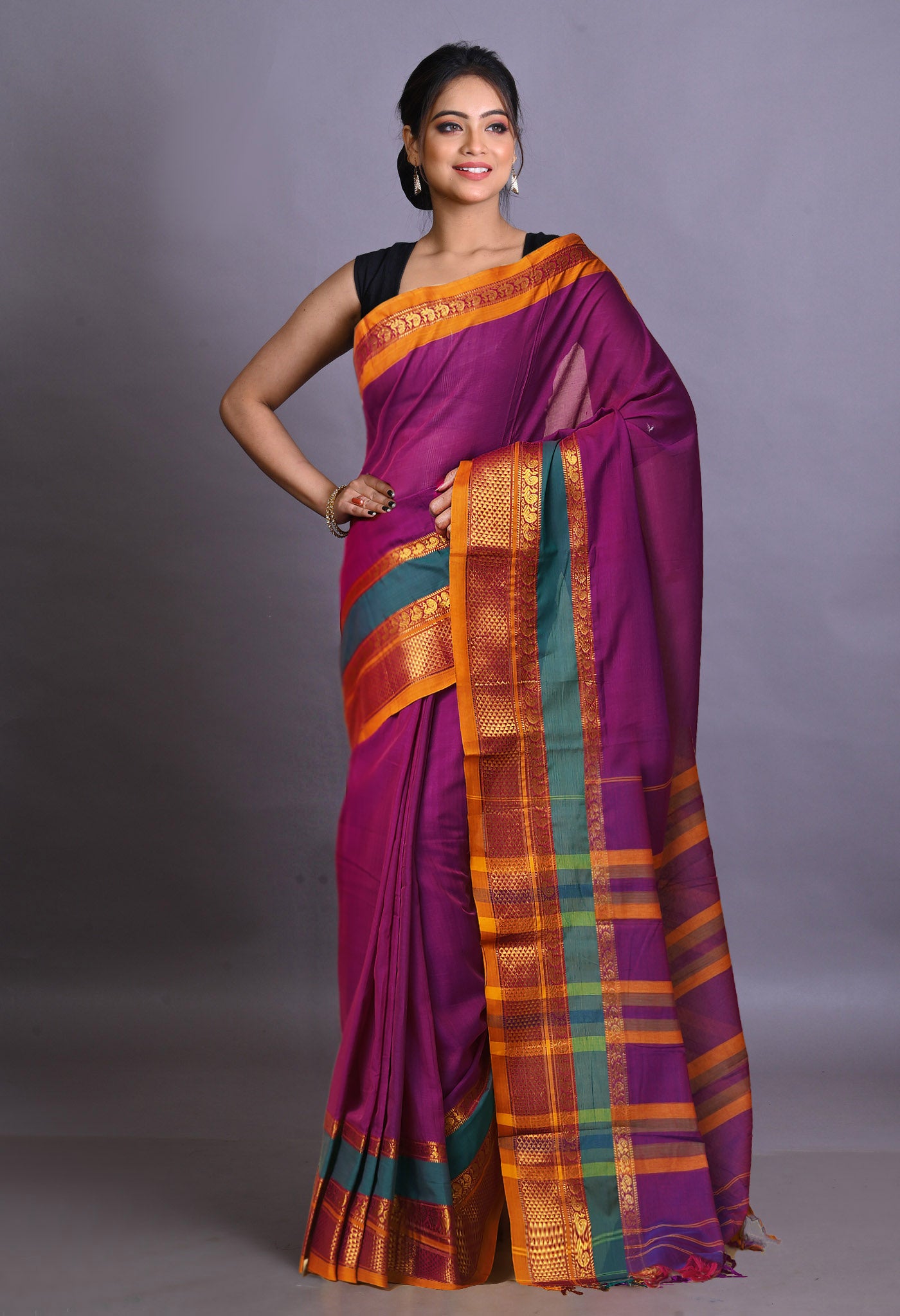 Purple Pure Handloom Narayani Cotton Saree-UNM79041